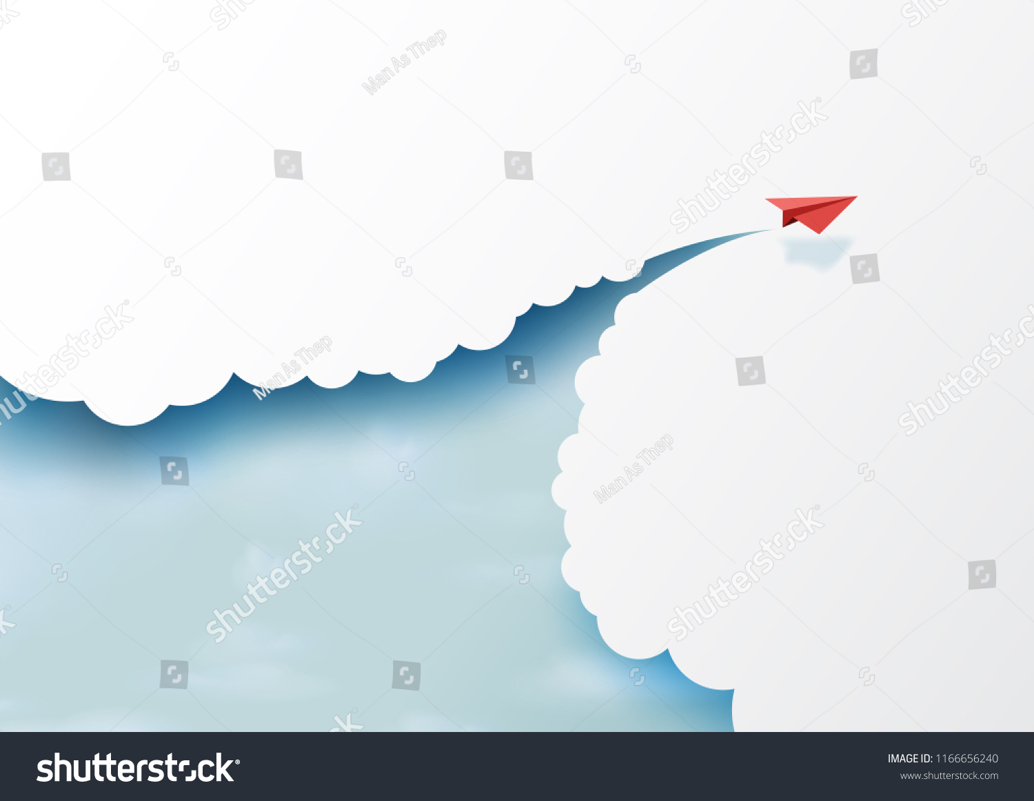 Red paper airplanes flying on blue sky and cloud.Paper art style of business success and leadership creative concept idea.Vector illustration #1166656240