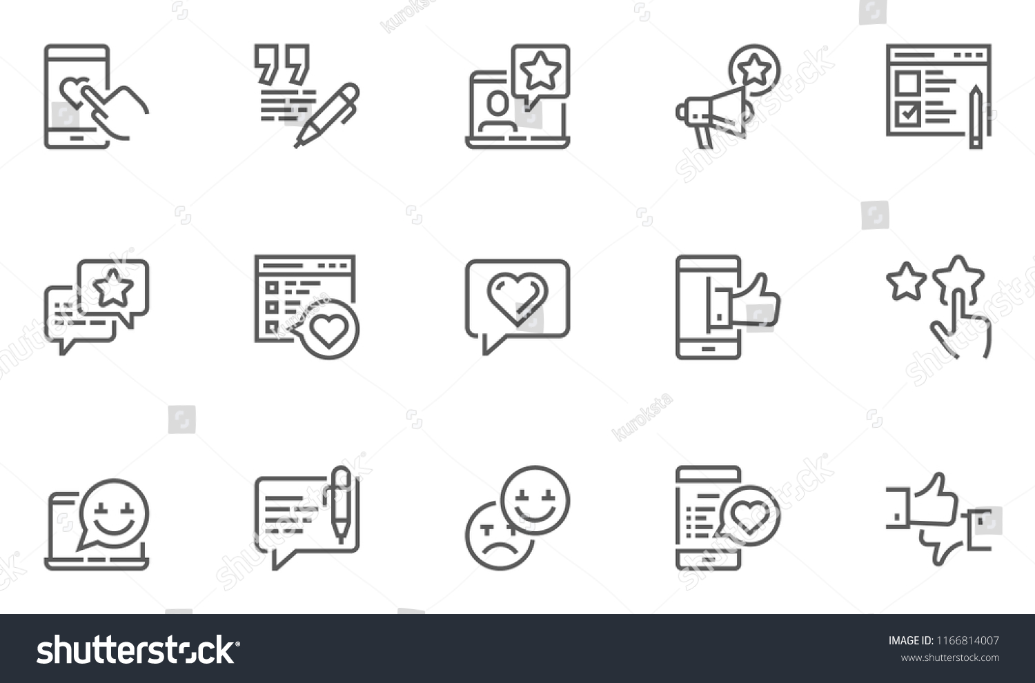Feedback and Testimonials Vector Line Icons Set. Customer Relationship, Appreciations, Comments, Reviews. Editable Stroke. 48x48 Pixel Perfect. #1166814007