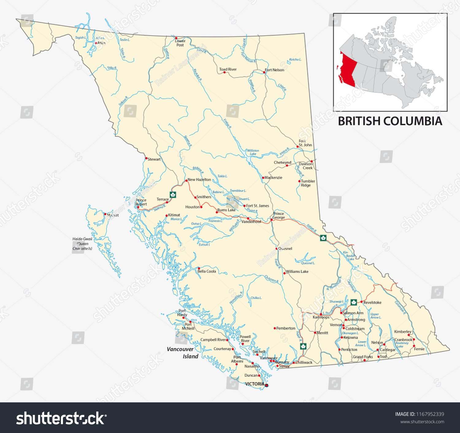 Road map of the Canadian province of British - Royalty Free Stock ...