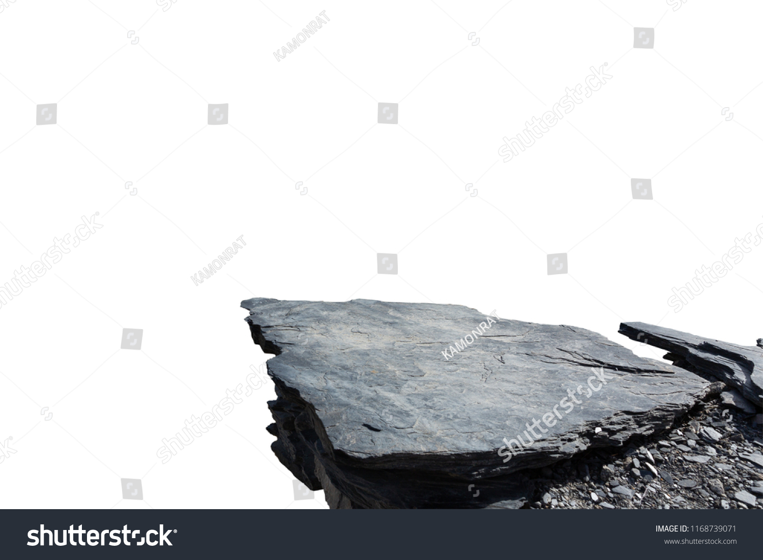 Cliff stone located part of the mountain rock isolated on white background. #1168739071
