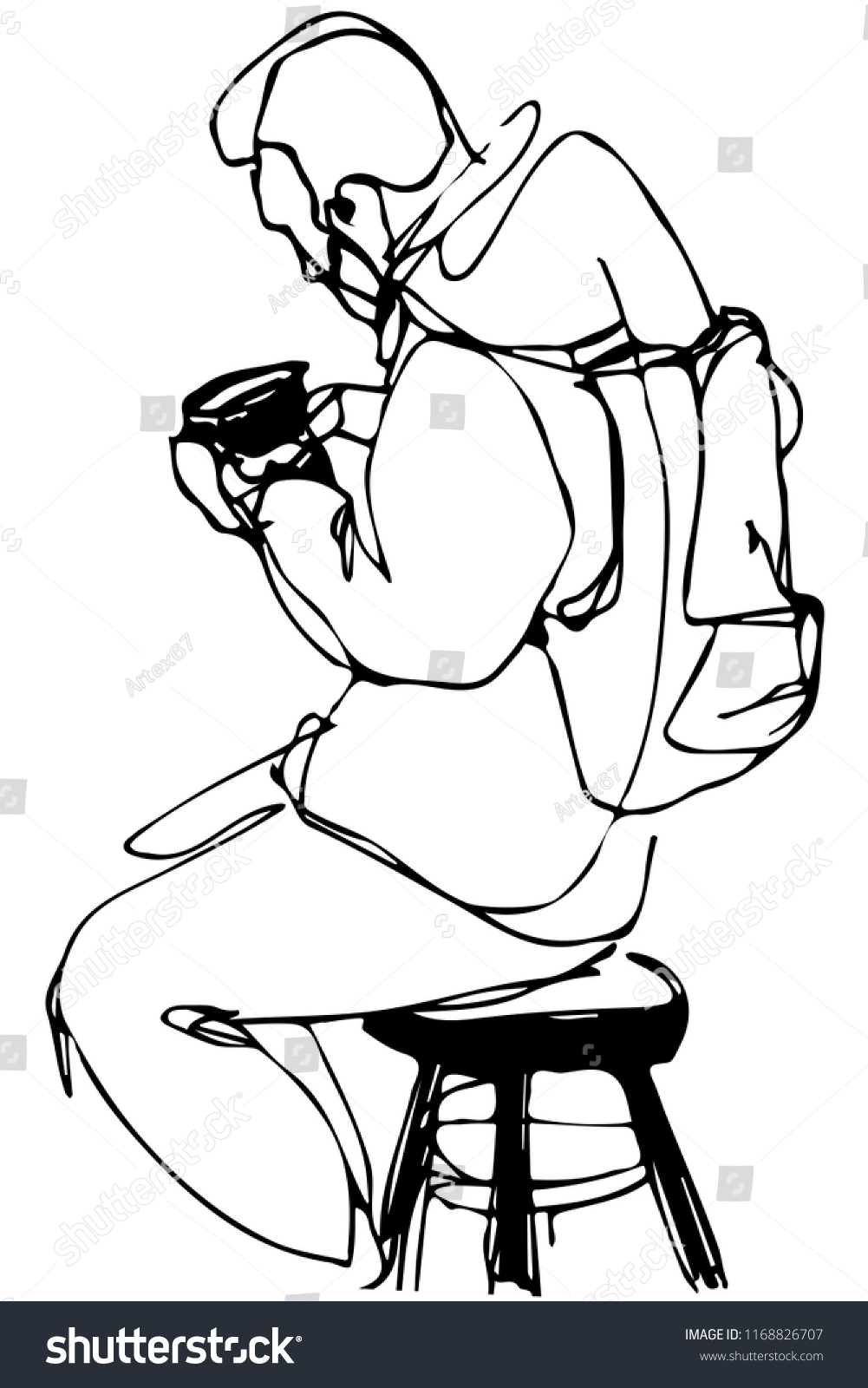 black and white vector sketch of a man with a - Royalty Free Stock ...