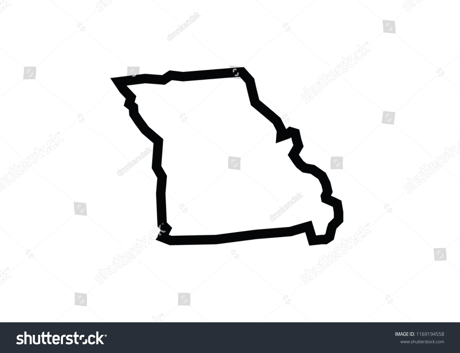 Missouri outline map state shape - Royalty Free Stock Vector 1169194558