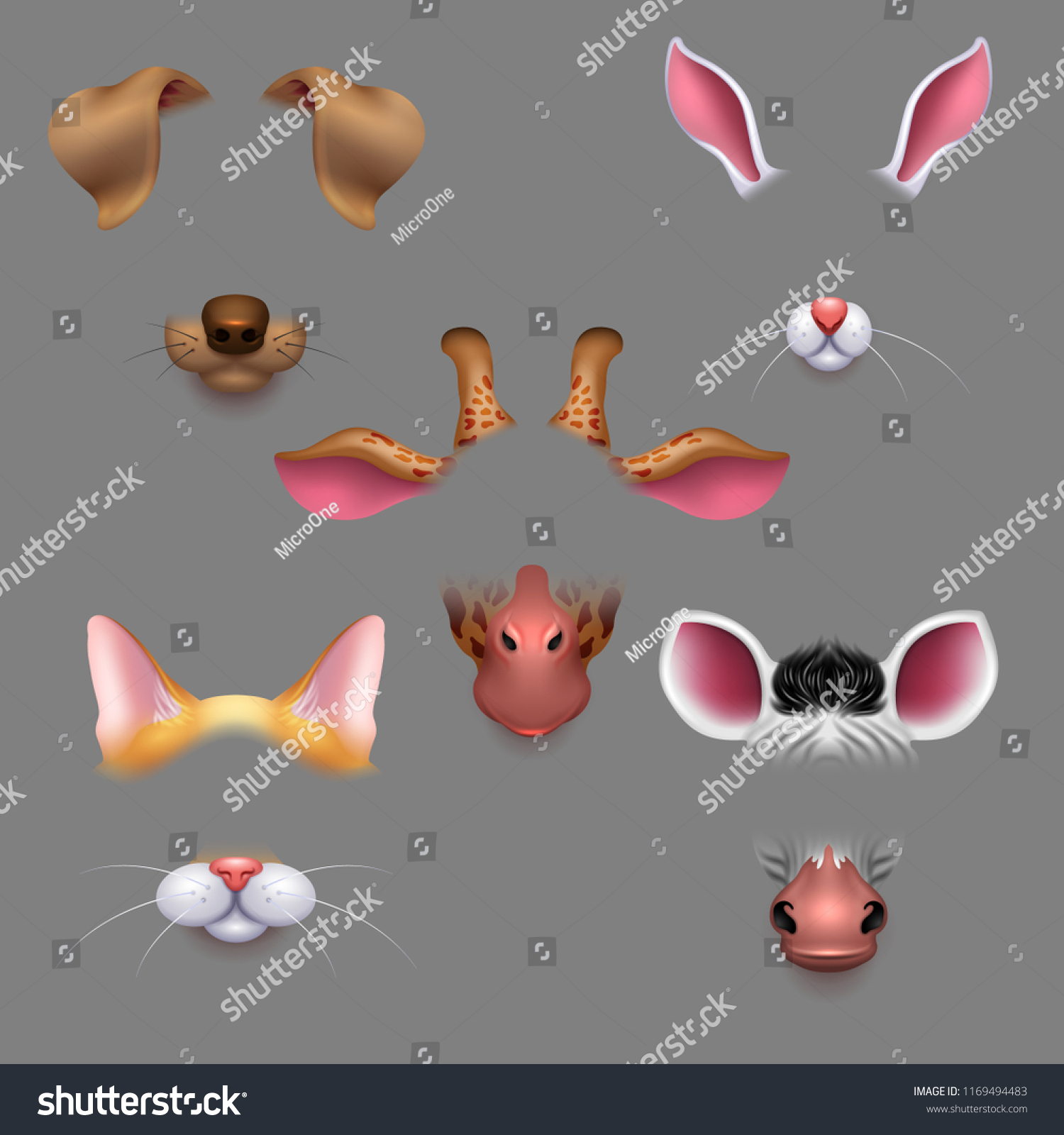 Animal ears and noses. selfie photo filters - Royalty Free Stock Photo ...