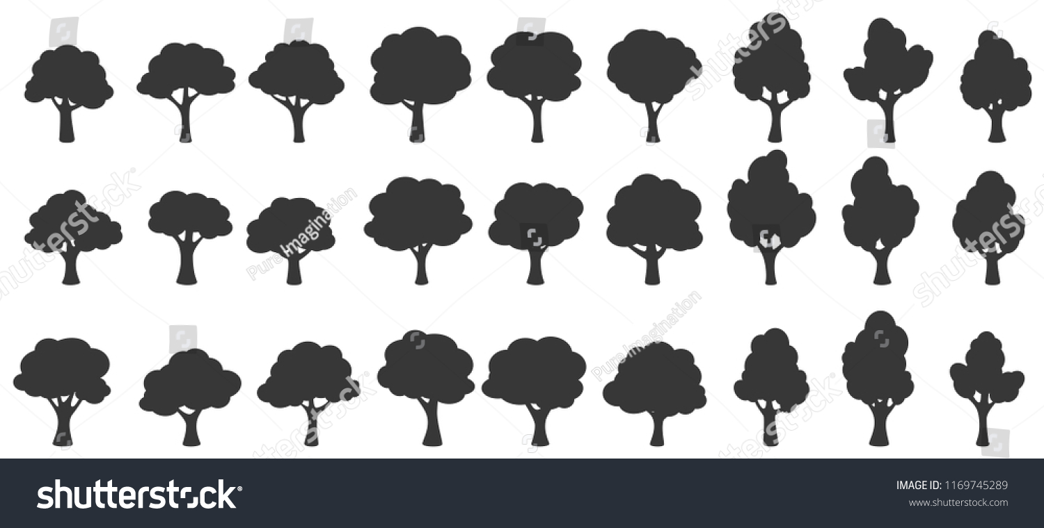 Set of trees silhouette isolated on white background #1169745289