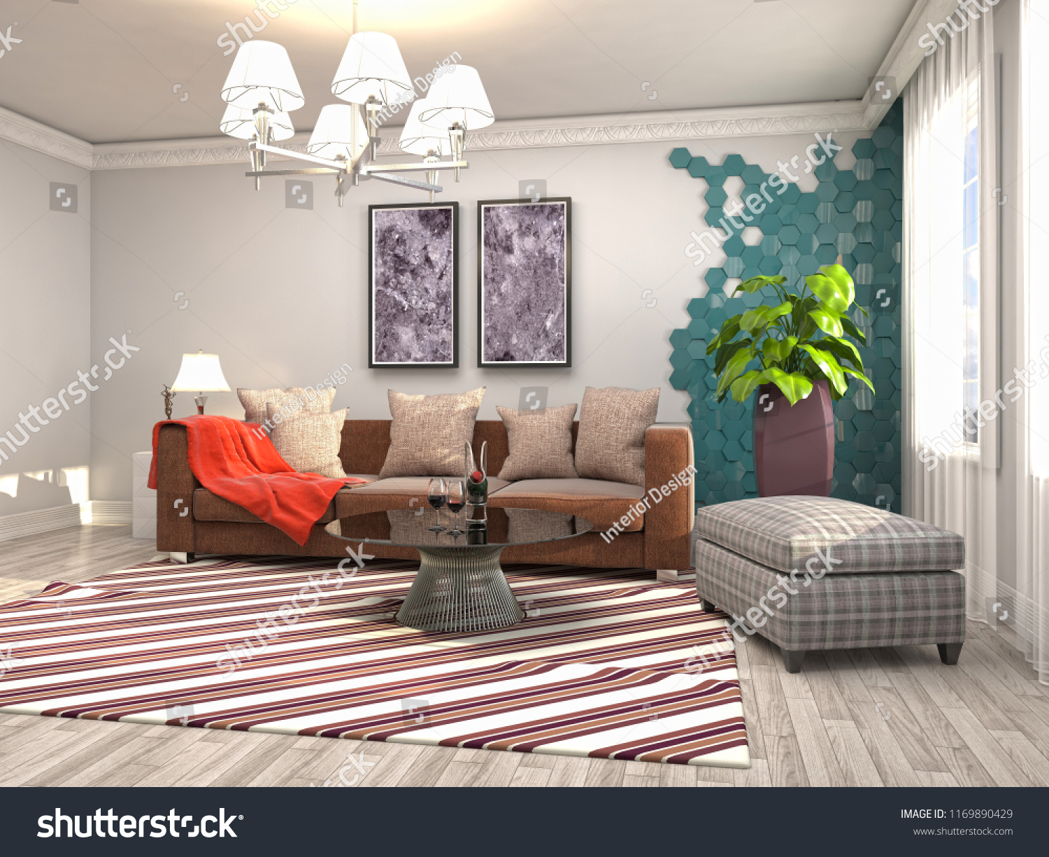 Interior of the living room. 3D illustration #1169890429