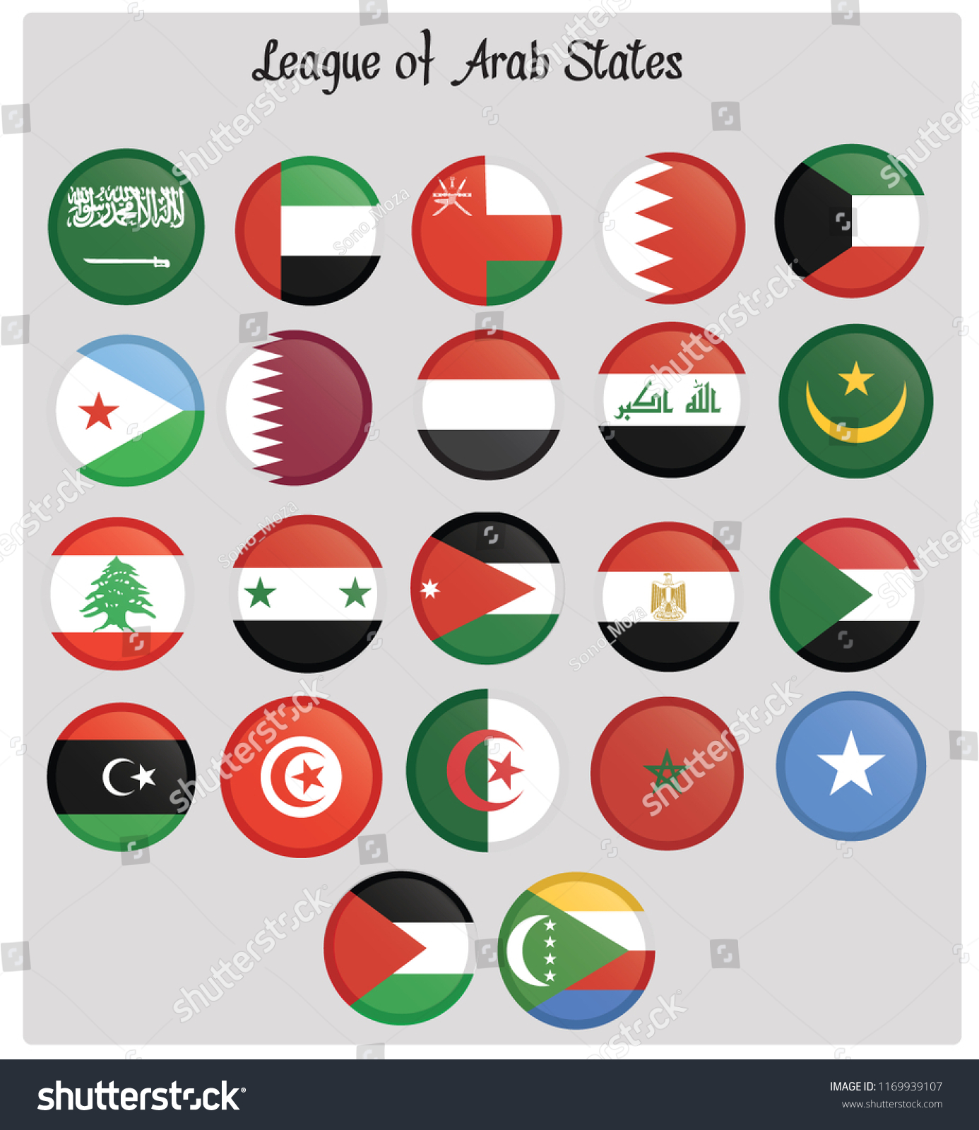 League of Arab States flags - Royalty Free Stock Vector 1169939107 ...