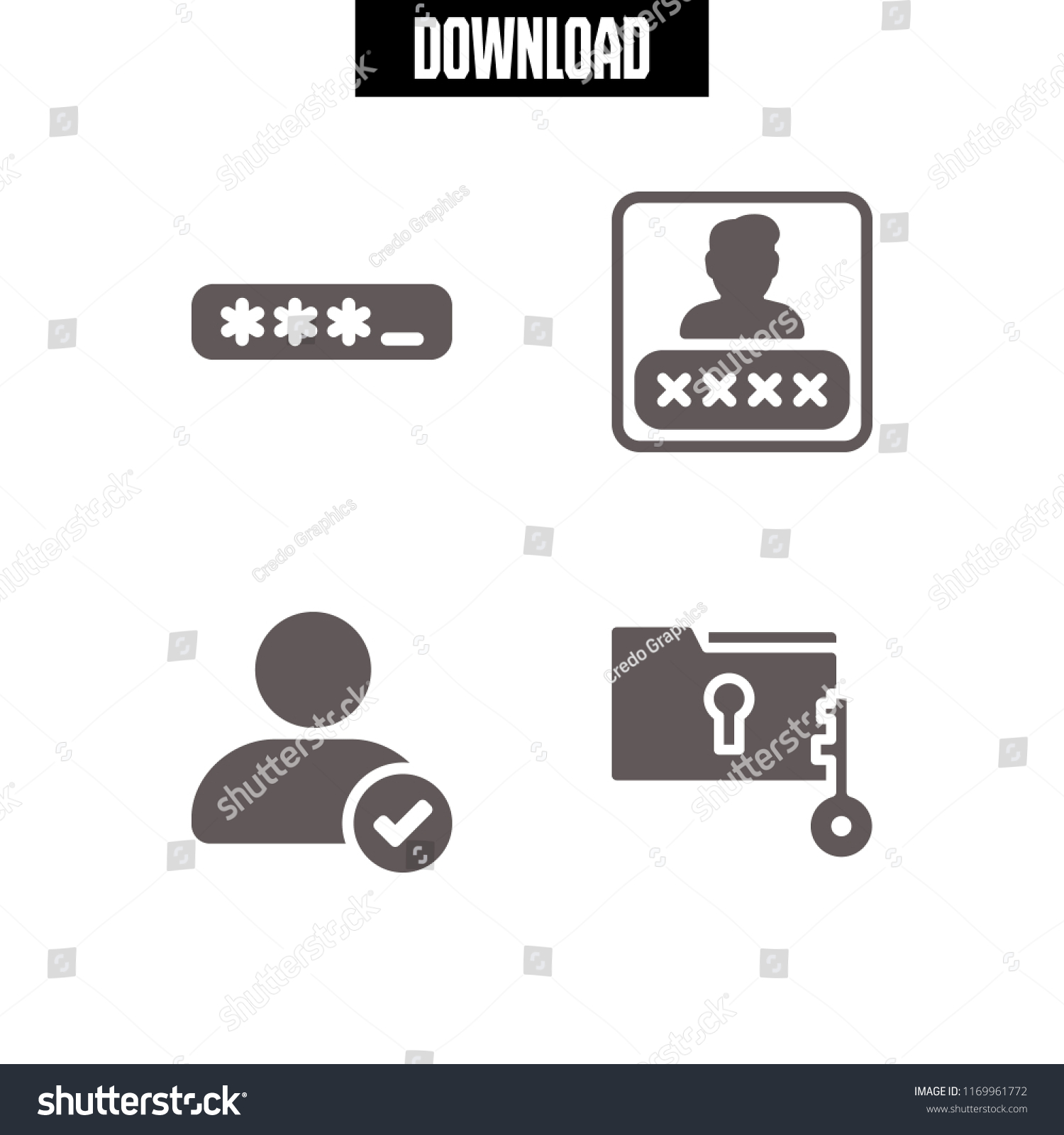 username icon. 4 username vector set. password and user verification interface symbol icons for web and design about username theme #1169961772