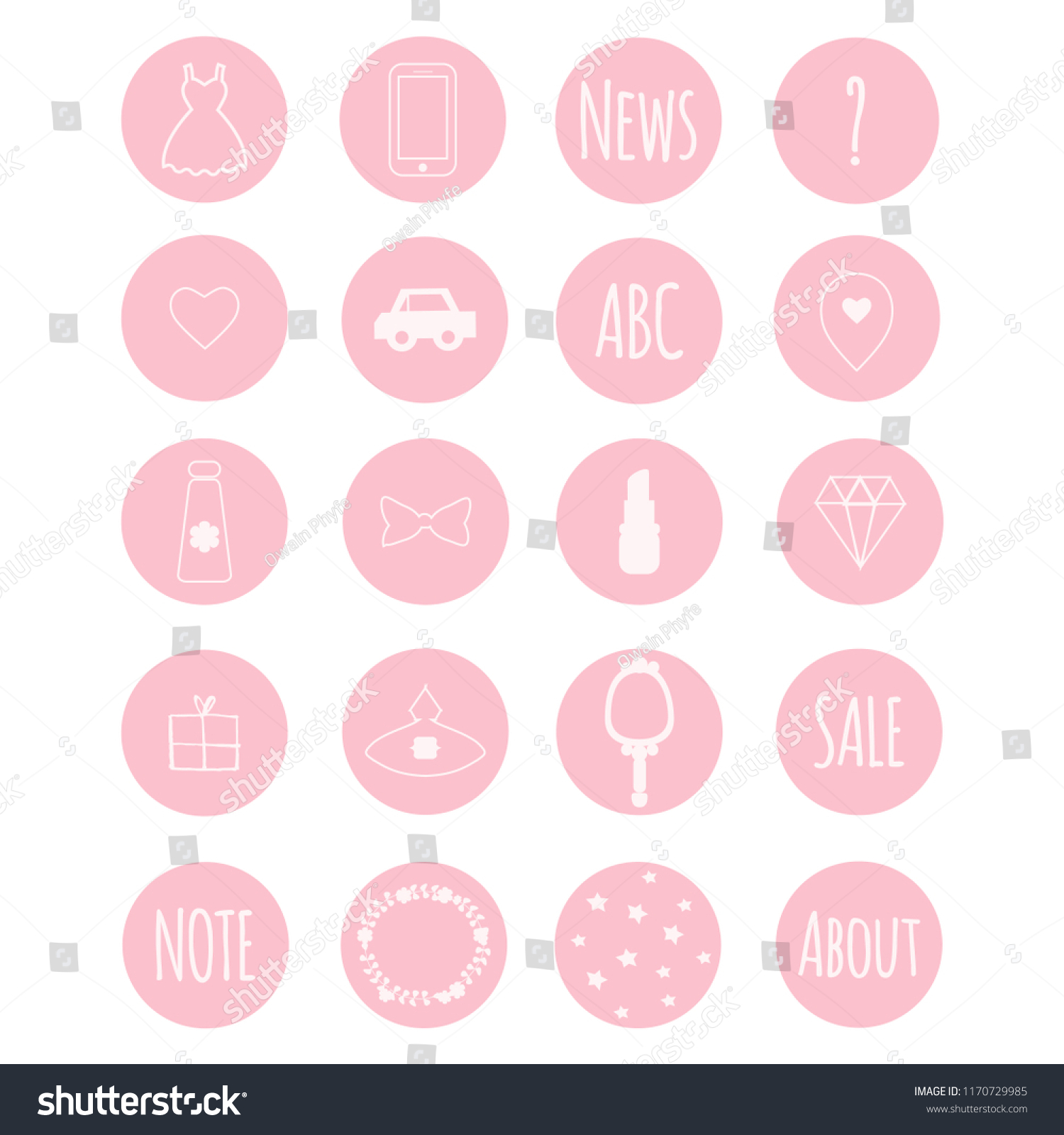 Set of 20 vector icons in nive pink girly theme for web stores, scrapbooking, bullet journals, blogging, etc. #1170729985