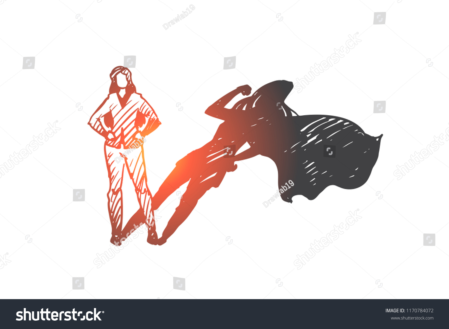 self-esteem, businessman, potential concept. Hand drawn woman with high potential and hidden talent concept sketch. Isolated vector illustration. #1170784072