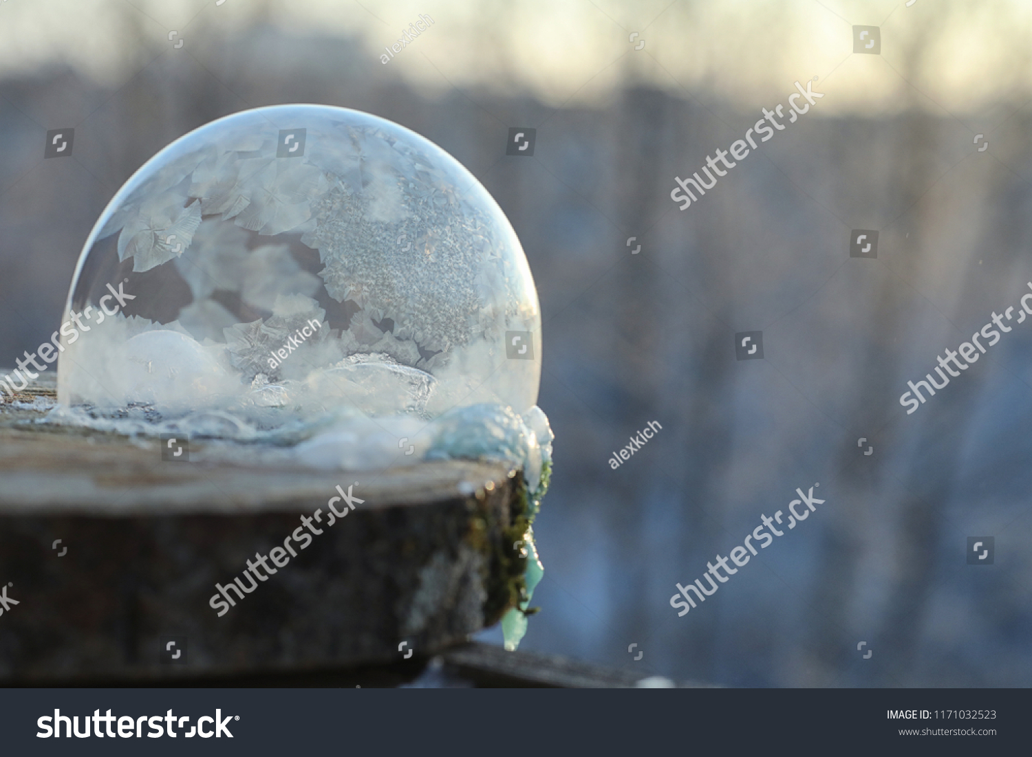 Soap bubbles freeze in the cold. Winter soapy water freezes in air.
 #1171032523