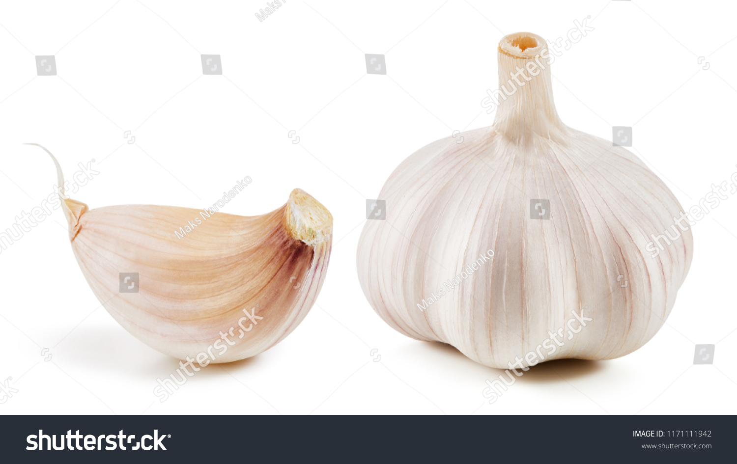 Garlic collection Isolated on white background Clipping Path #1171111942