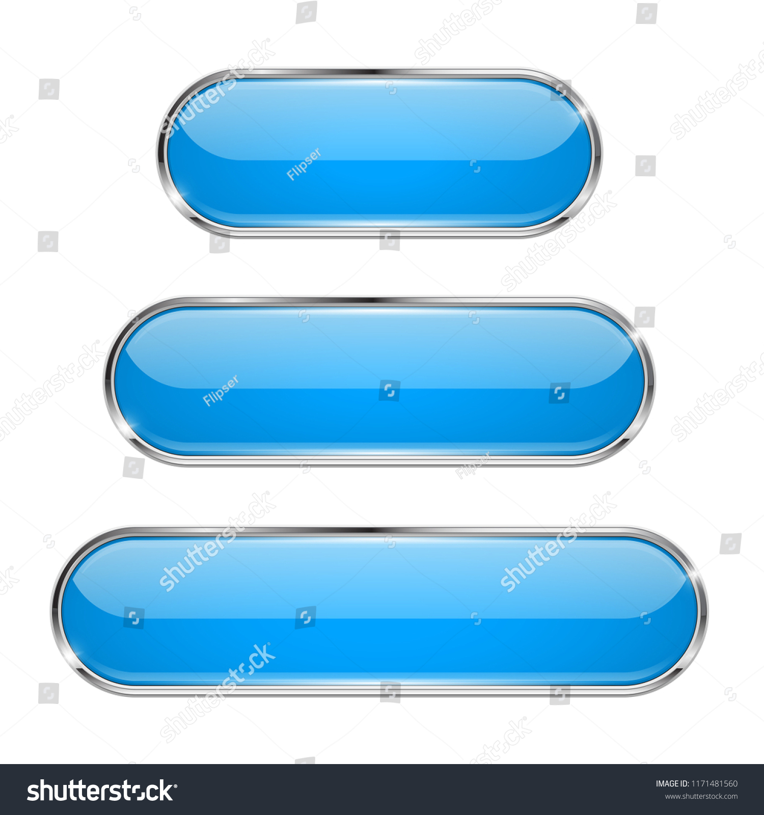 Blue Oval Buttons. 3d Glass Menu Icons With - Royalty Free Stock Vector 