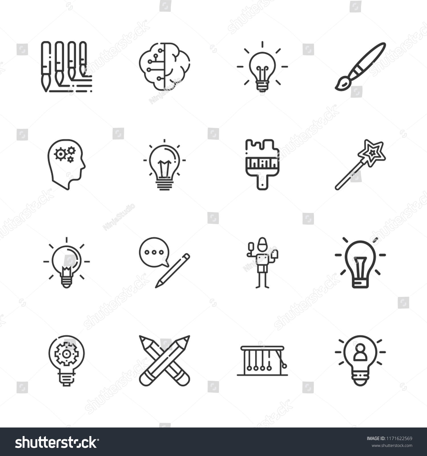 Collection of 16 creativity outline icons - Royalty Free Stock Vector ...