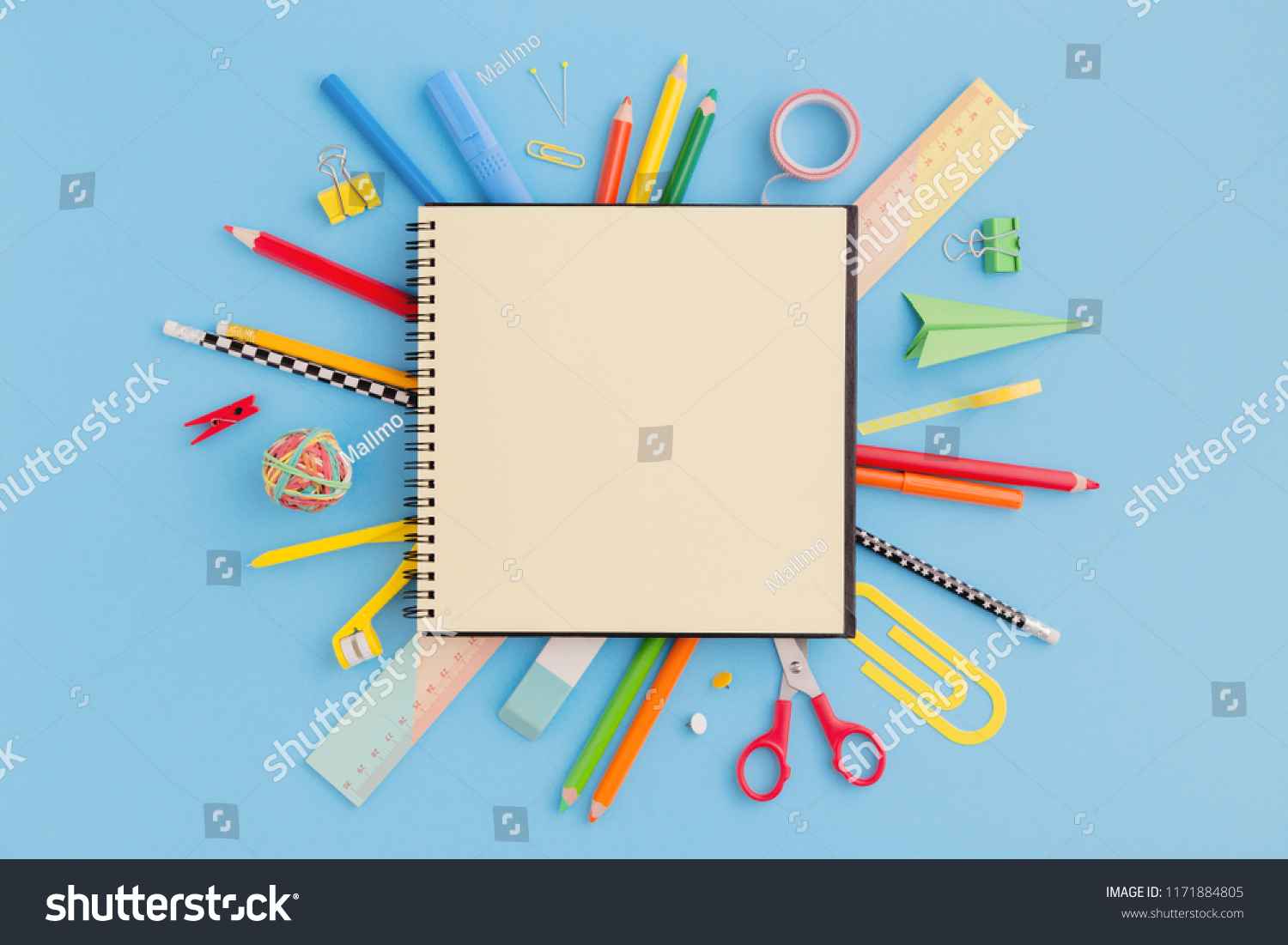School notebook and various stationery. Back to school concept. #1171884805
