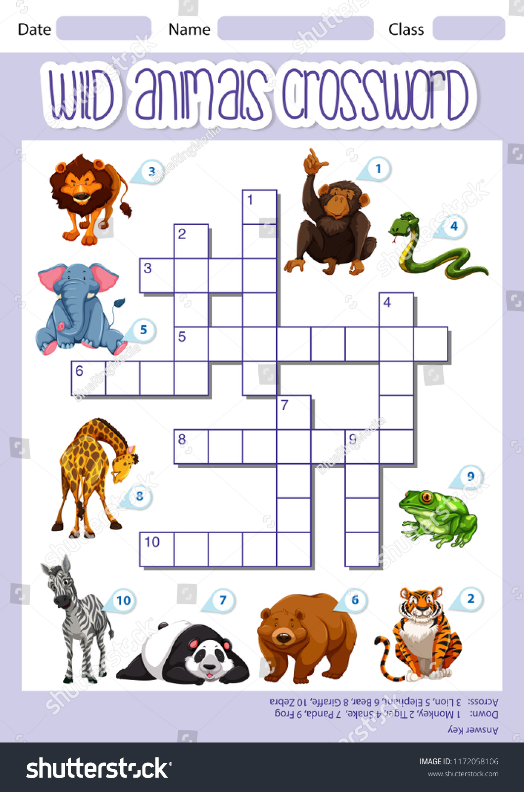 Wild animals crossword template illustration - Royalty Free Stock ...