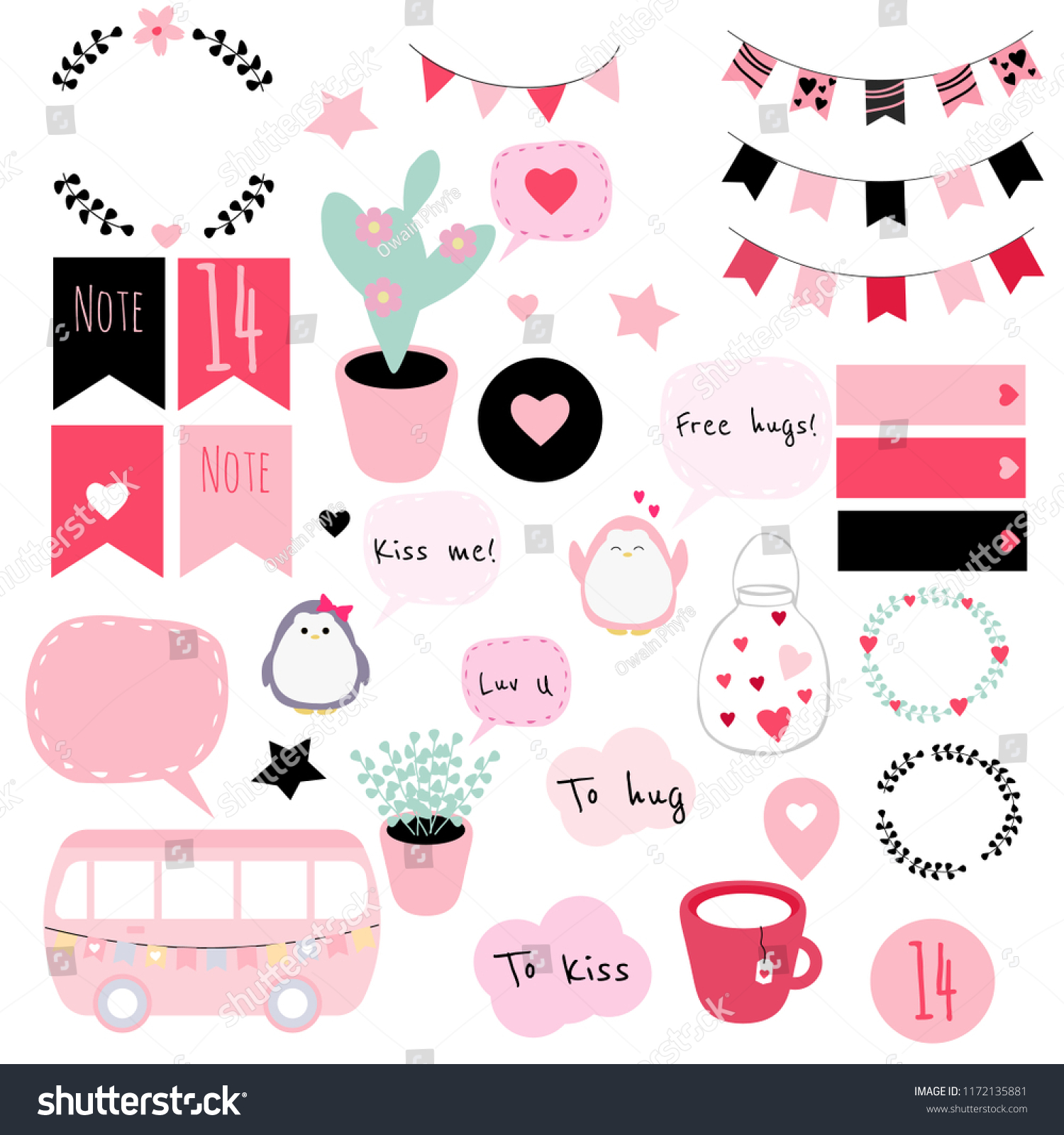 Big set of vector stickers in Valentine's Day theme. Good for patches, scrapbooking, planners, bullet journals, etc. #1172135881