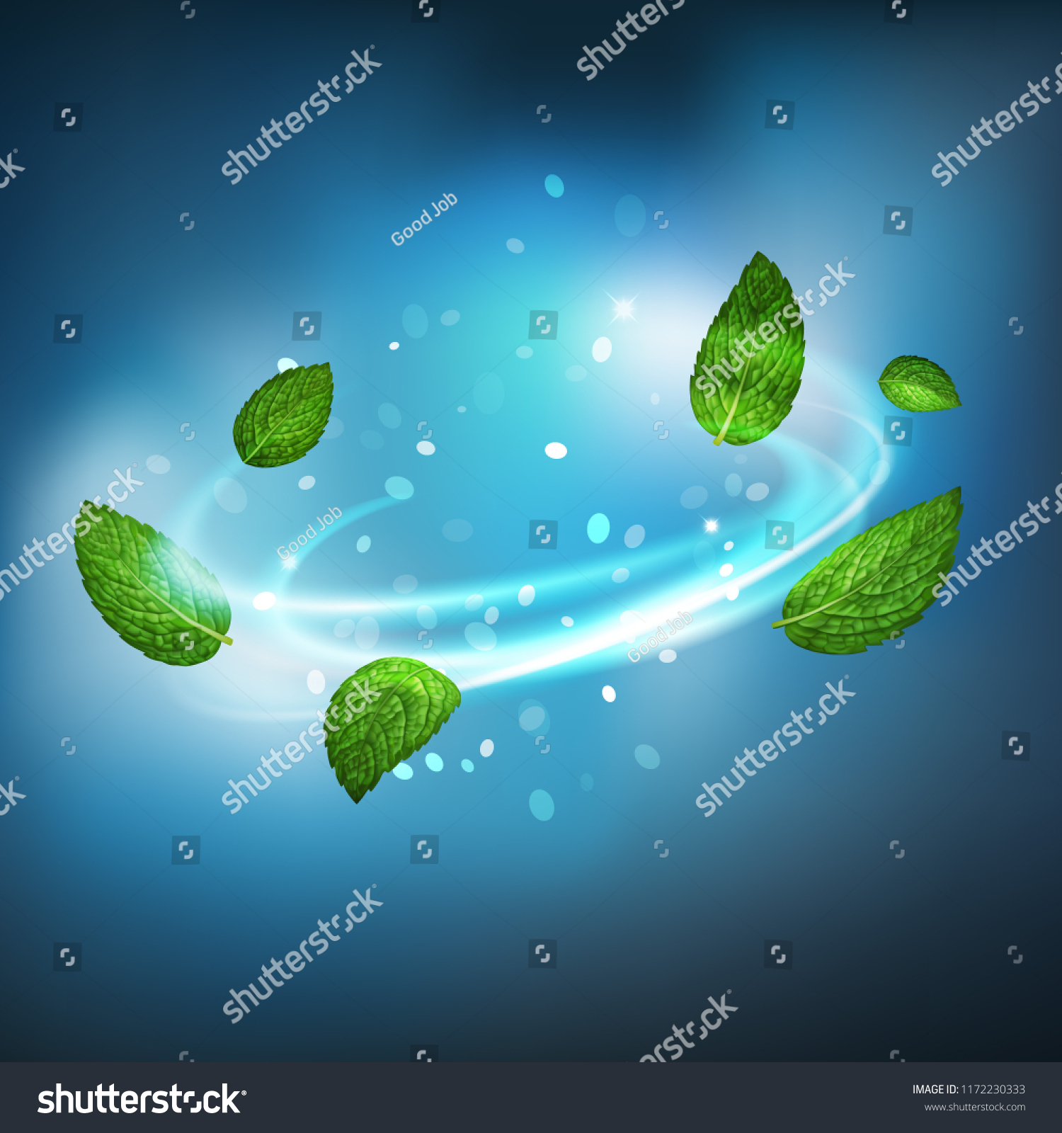 3D realistic isolated vector vortex of mint leaves #1172230333