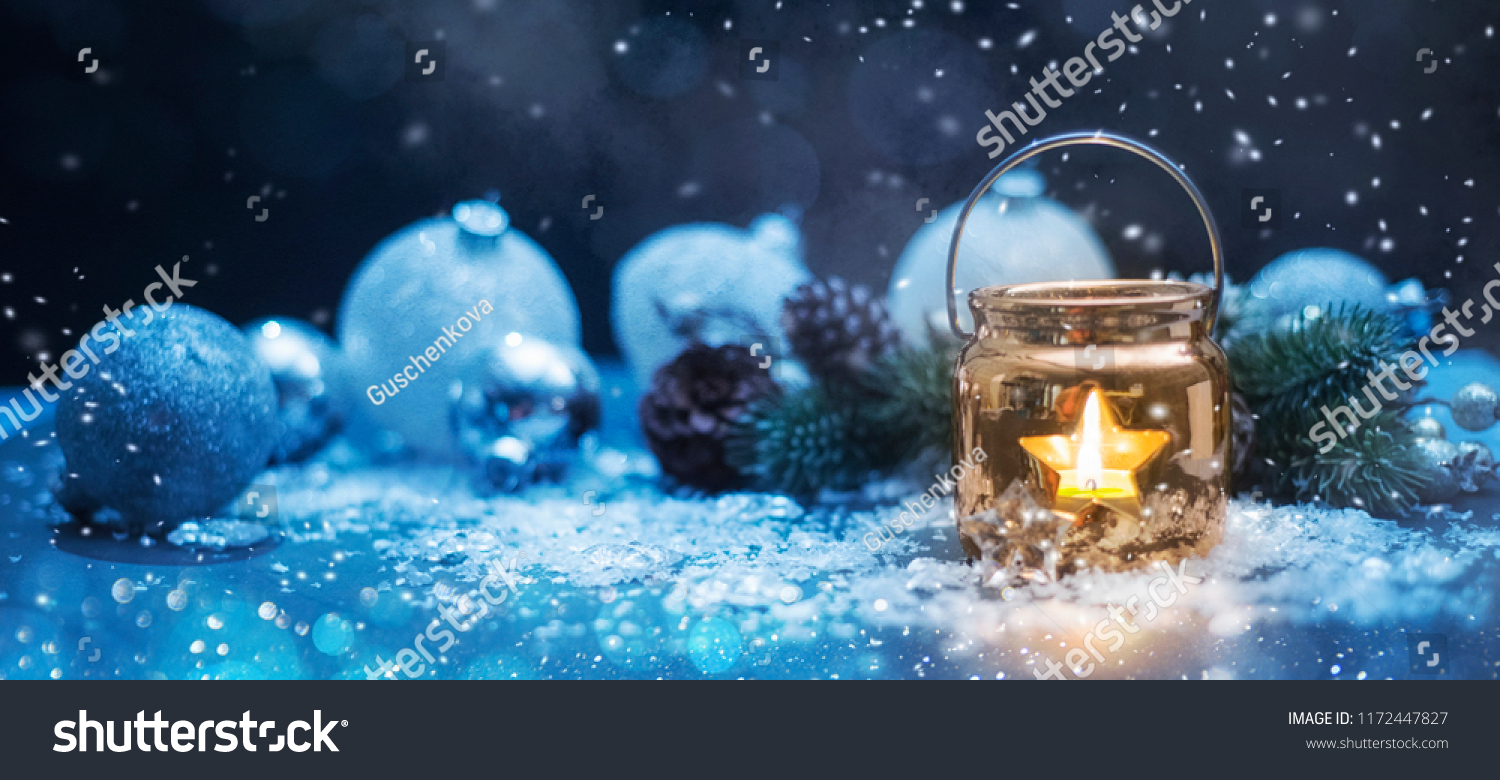 Christmas Candles, Christmas and New Year holidays background, winter season.  #1172447827