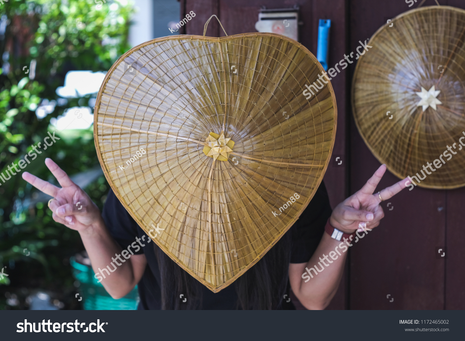 Heart shaped hat made from bamboo or palm leaf #1172465002