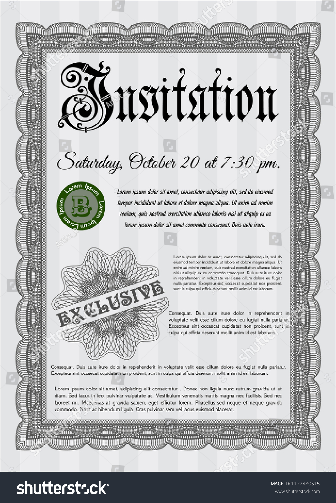 Grey Invitation. Money design. Easy to print. - Royalty Free Stock Vector 1172480515 - Avopix.com