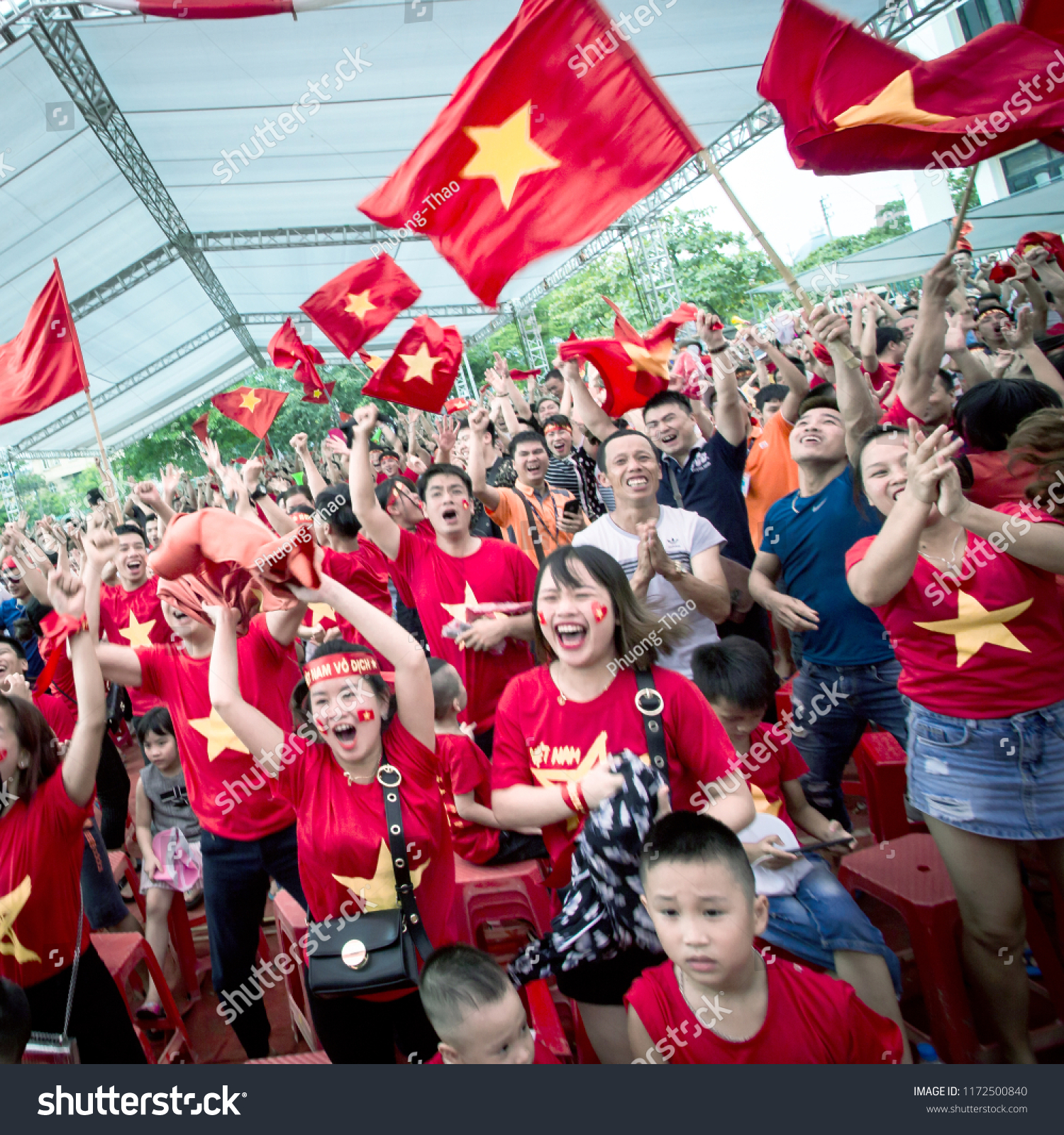 Vietnam's fans at the stadium in Nam Ðinh on September 1 , 2018 #1172500840