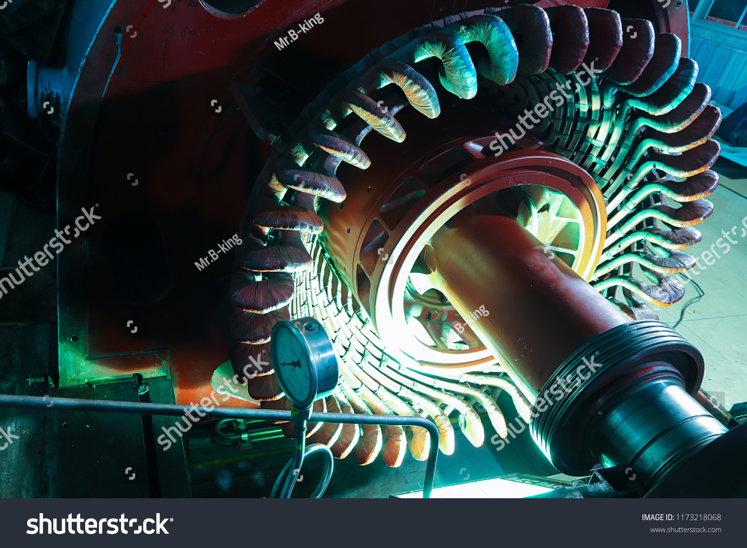 Stator generators of a big electric motor in the coal fired power plant factory manufacturing. #1173218068