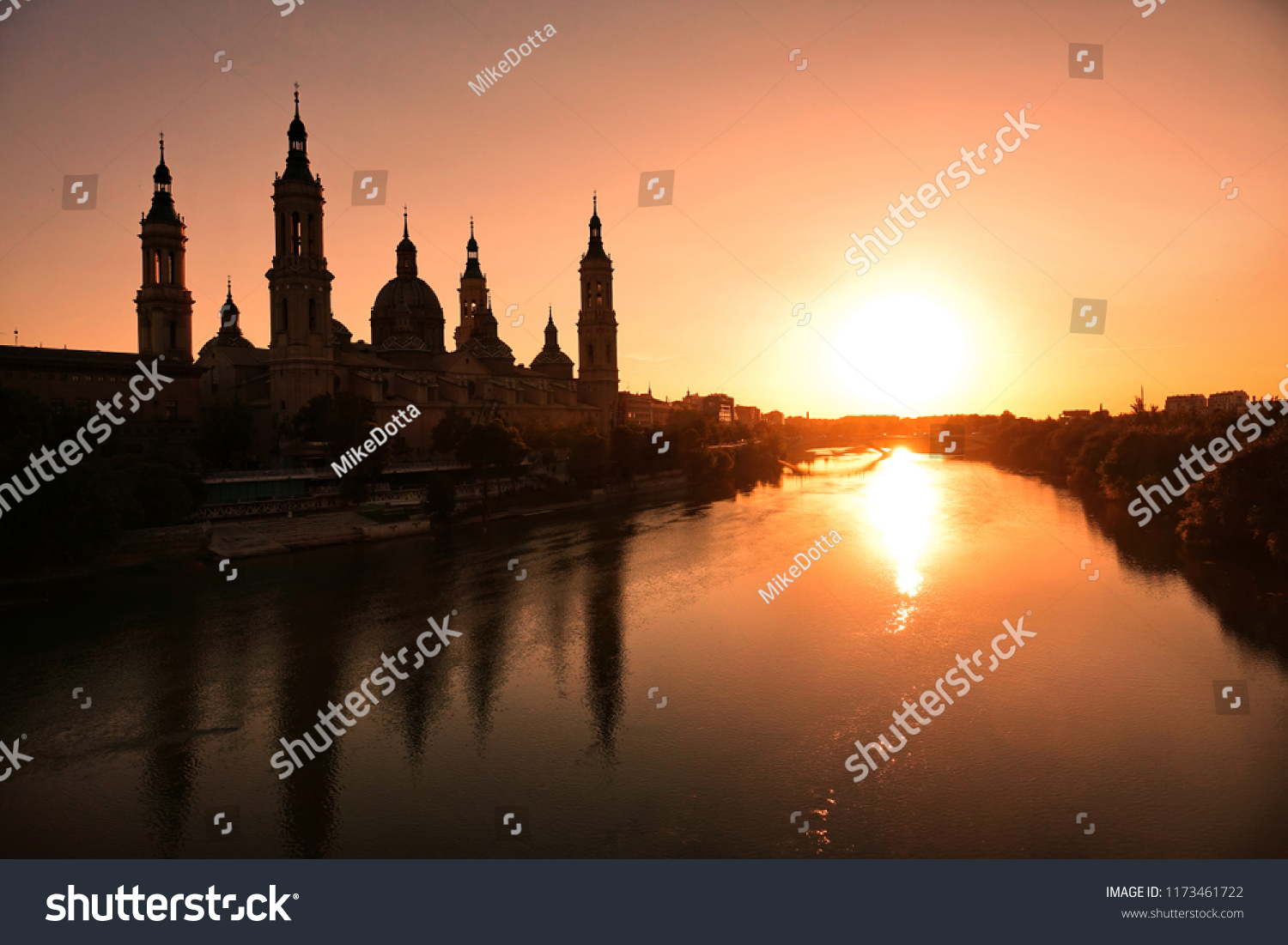 The Cathedral-Basilica of Our Lady of the Pillar and Ebor River at Sunset #1173461722