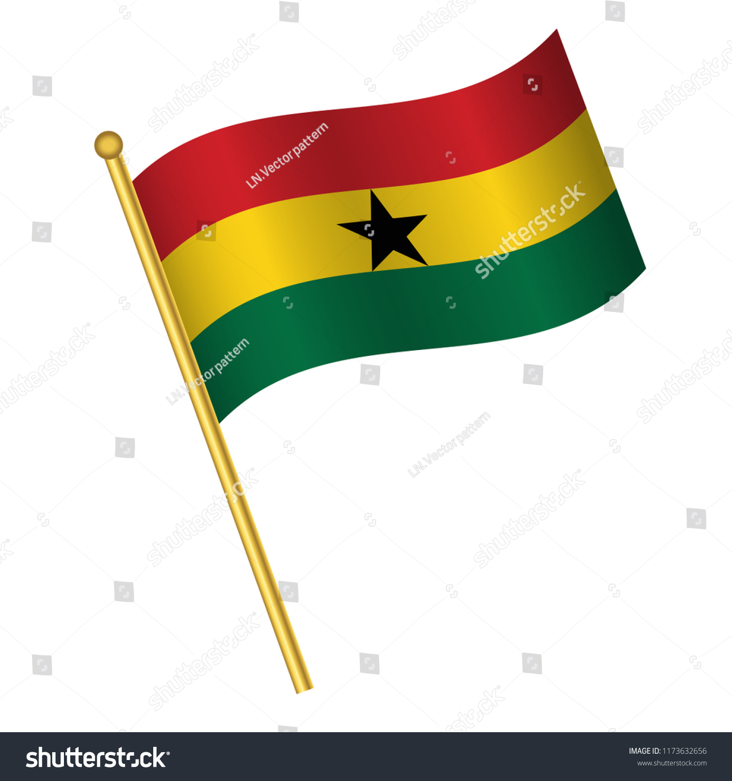 Flag Of Ghana Ghana Flag Golden Waving Isolated Royalty Free Stock Vector 1173632656