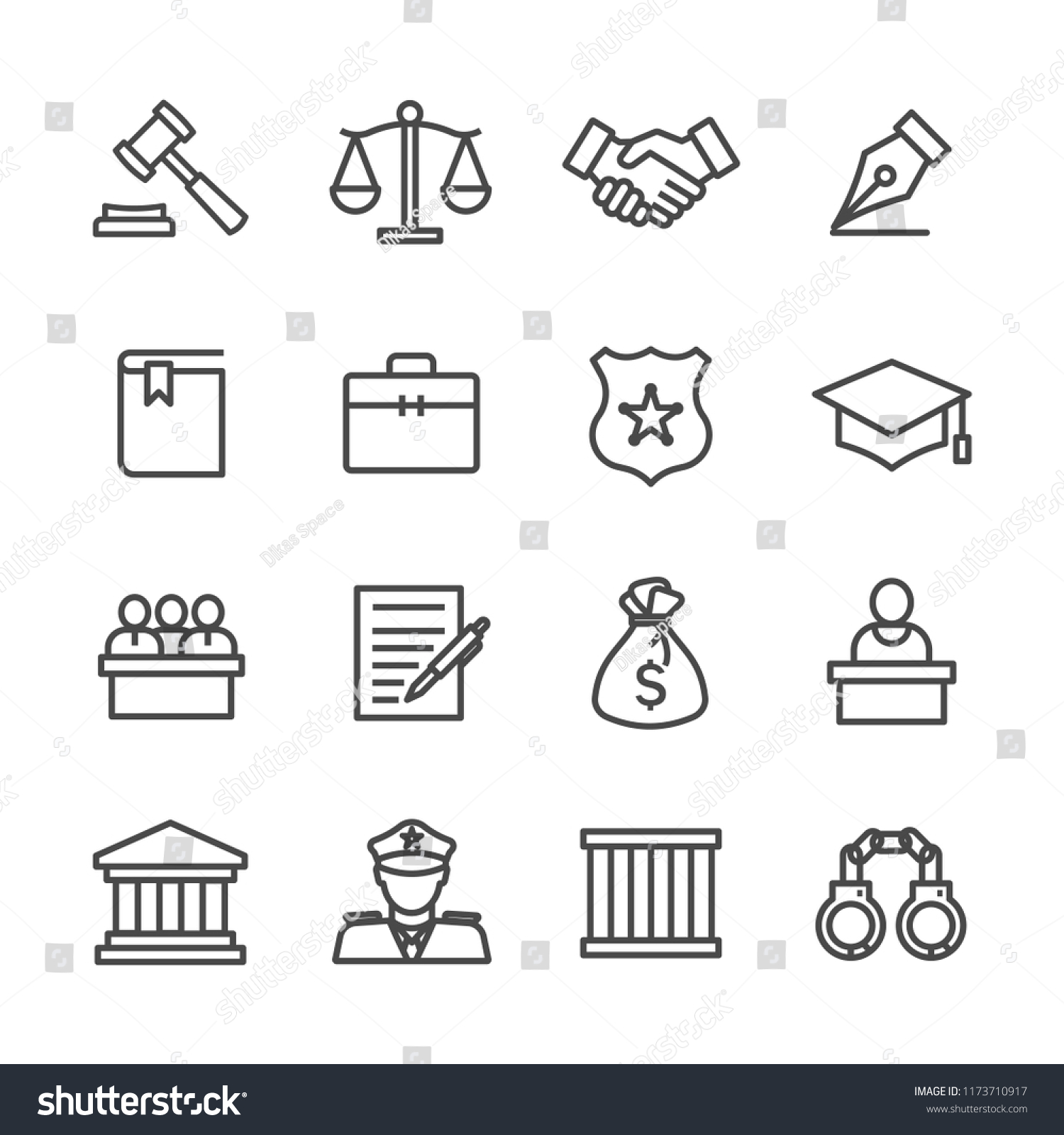 Justice and law lines icon set #1173710917