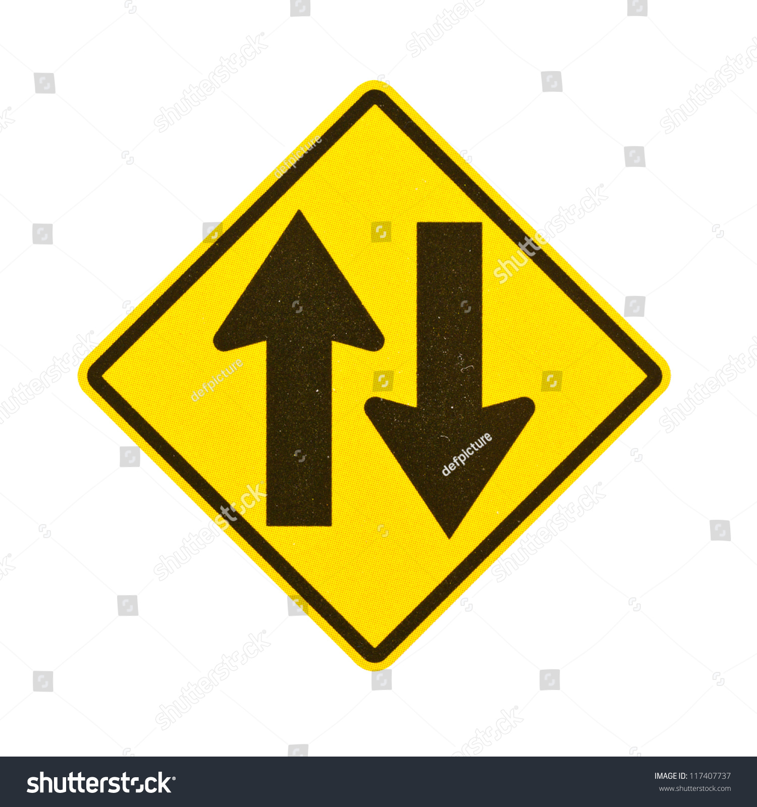 Two way traffic sign on white background with clipping path. #117407737