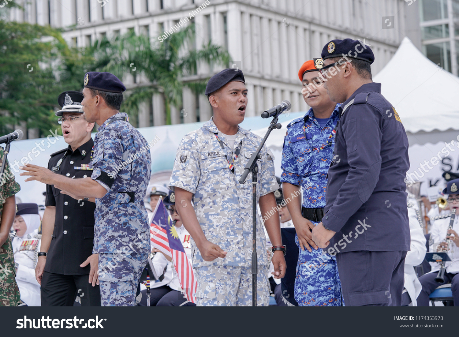 PUTRAJAYA, MALAYSIA - 31st AUG 2018; Army personnel performs on stage during the 61st Independence Day of Malaysia in Putrajaya, Malaysia.  #1174353973
