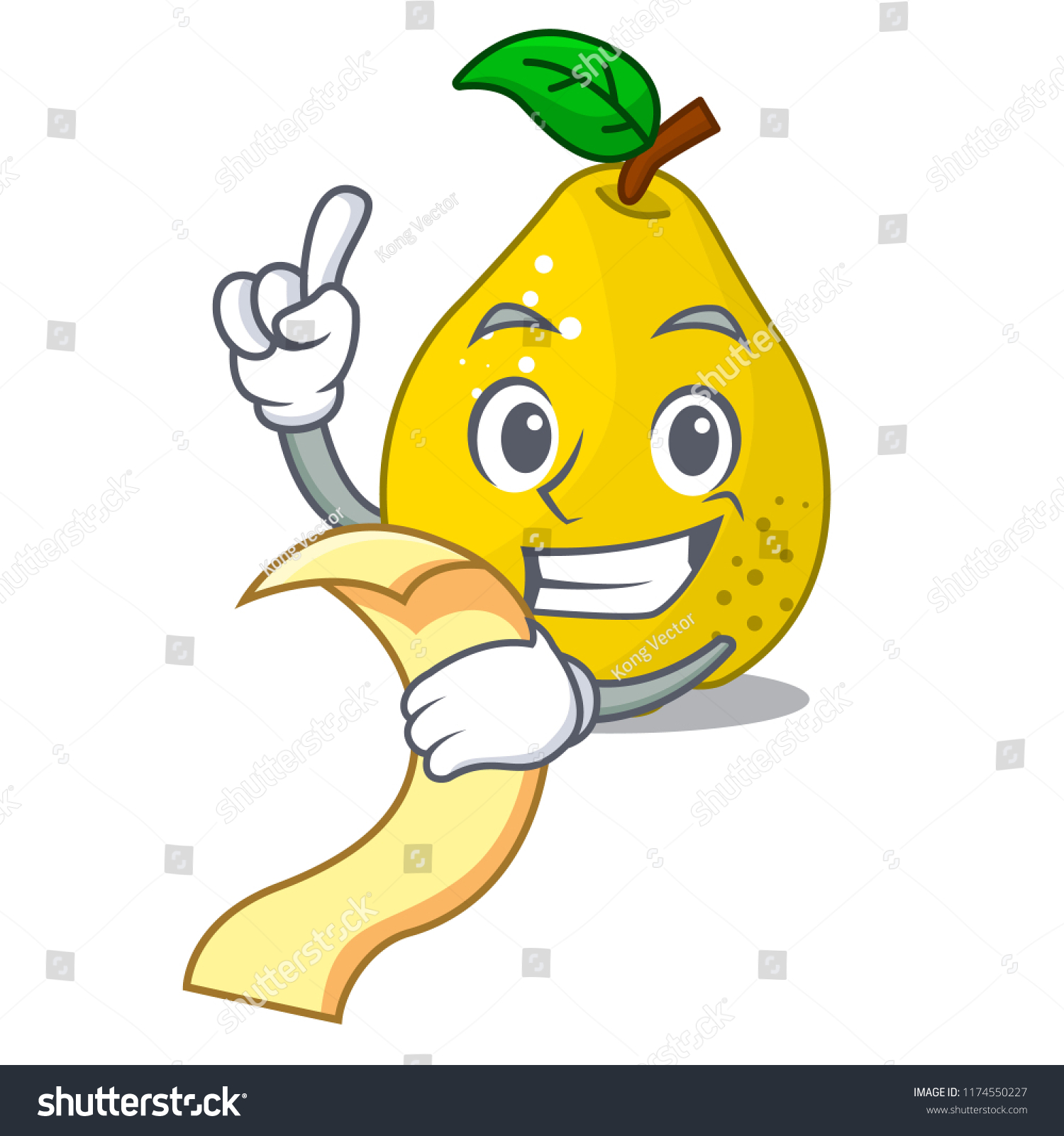 With menu ripe yellow quince fruit on mascot - Royalty Free Stock ...