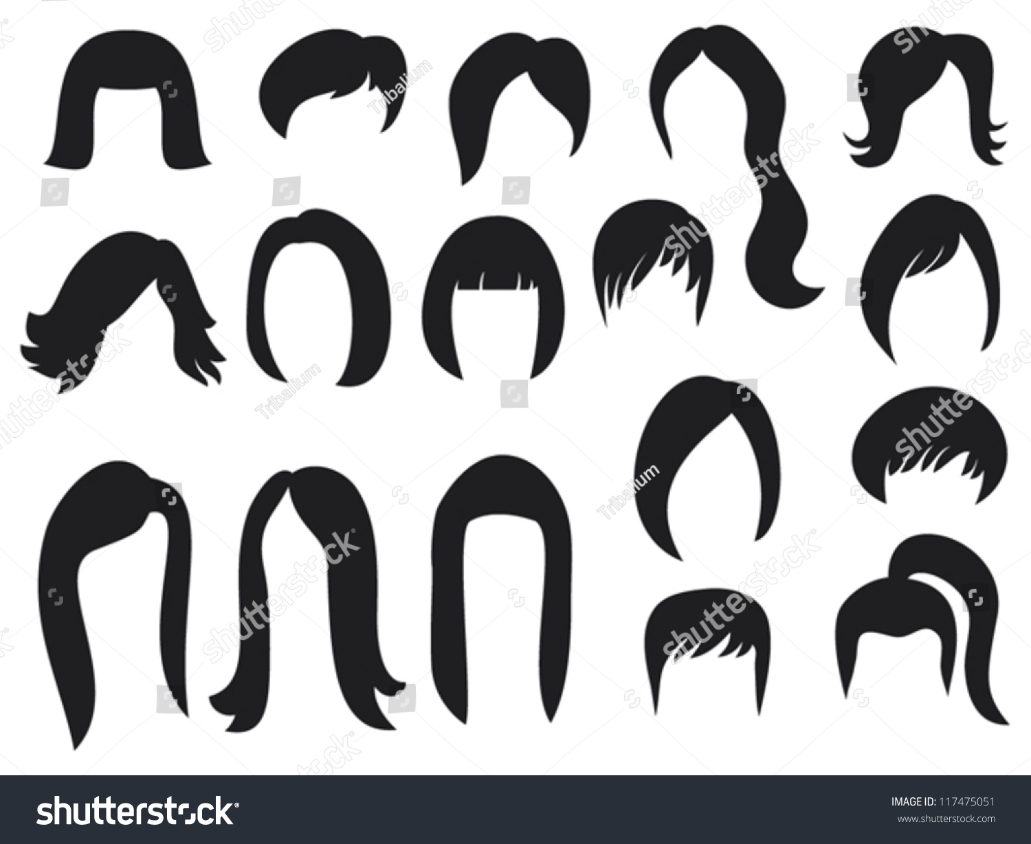big set of black hair styling for woman - Royalty Free Stock Vector