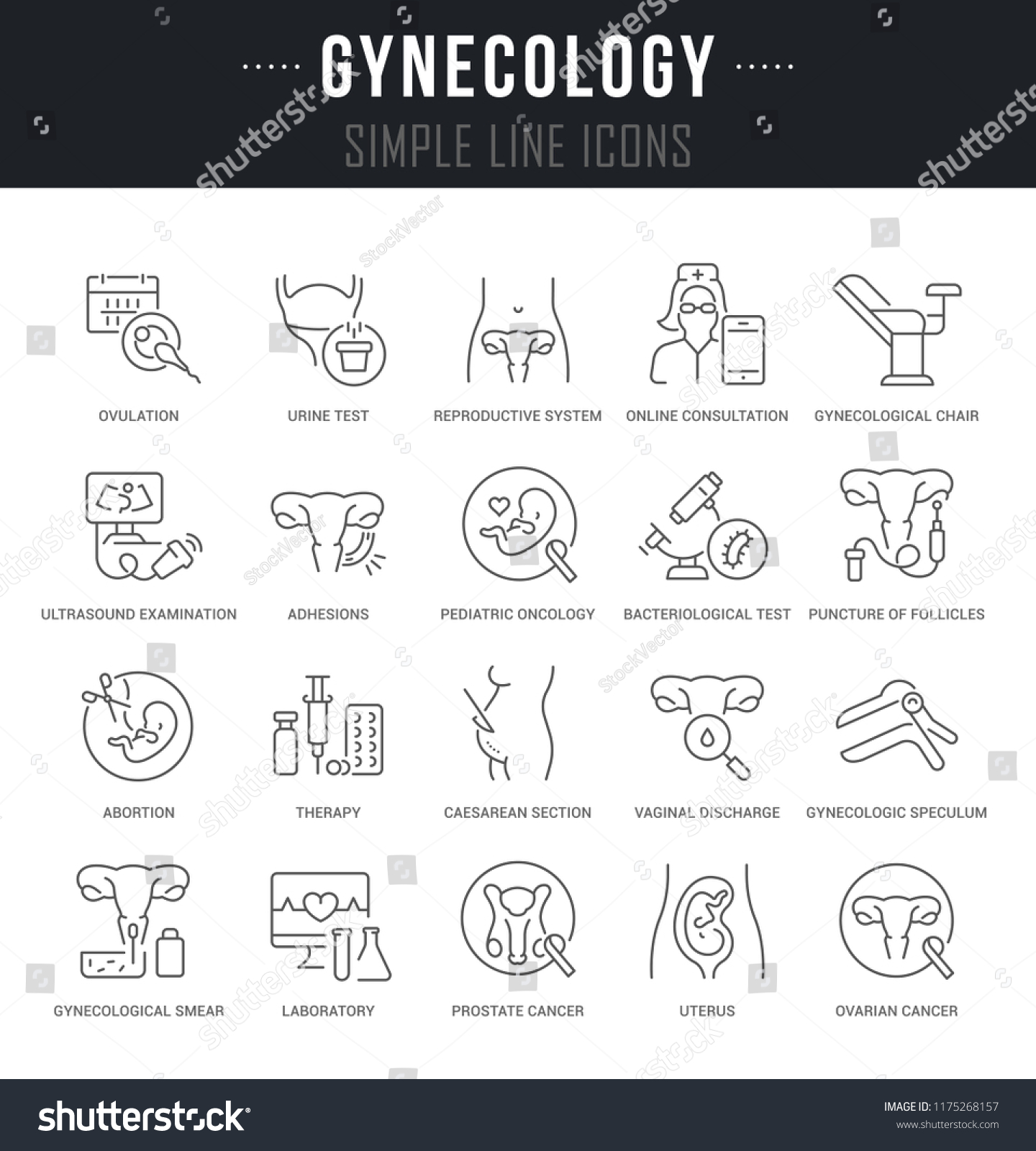 Set Of Linear Icons Of Gynecology With Names Royalty Free Stock Vector 1175268157 2074