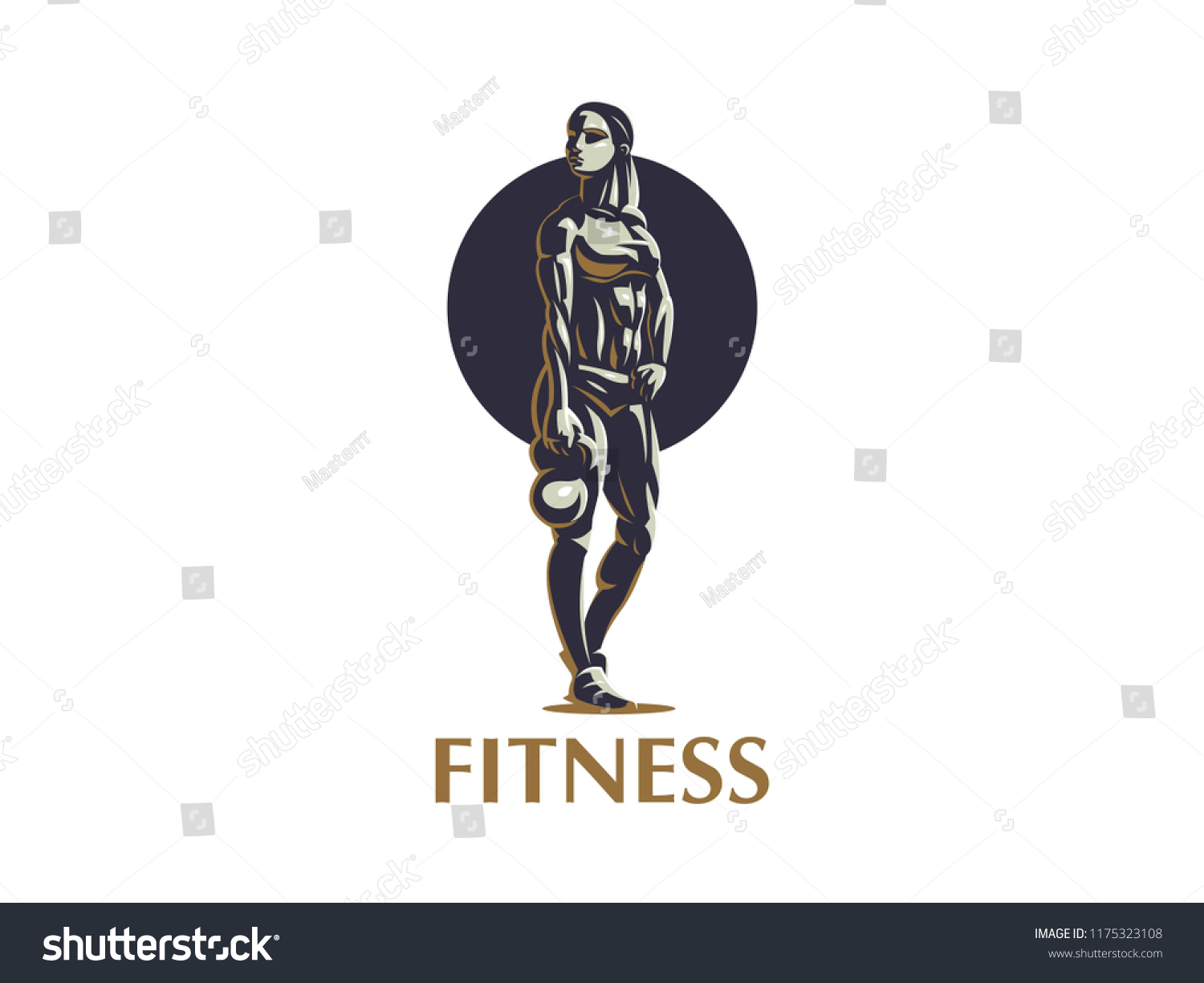 Sporty Muscular Woman Fitness Emblem Vector Royalty Free Stock Vector 1175323108 