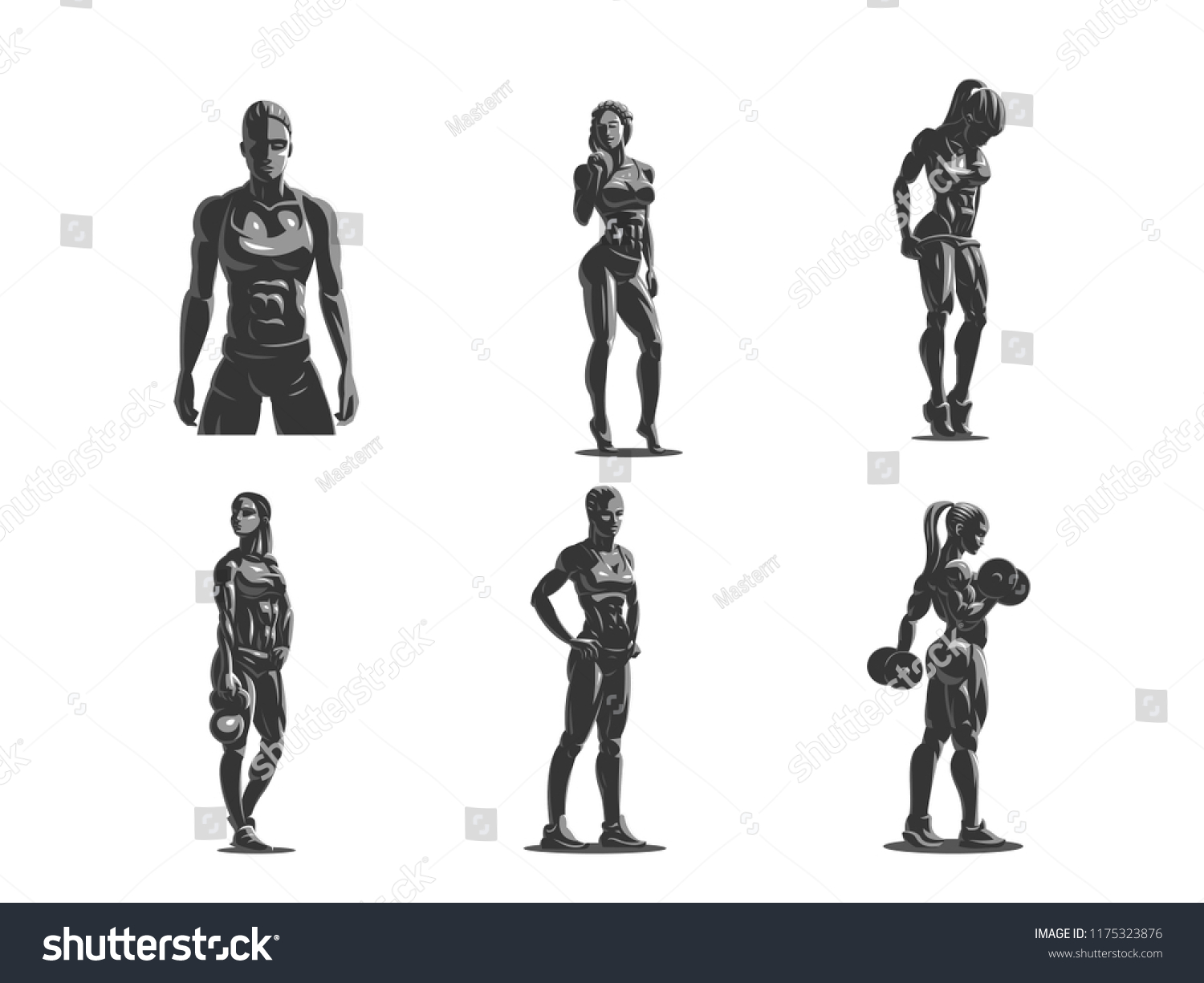 Sporty Muscular Woman Fitness Emblem Set Of Royalty Free Stock Vector 1175323876 