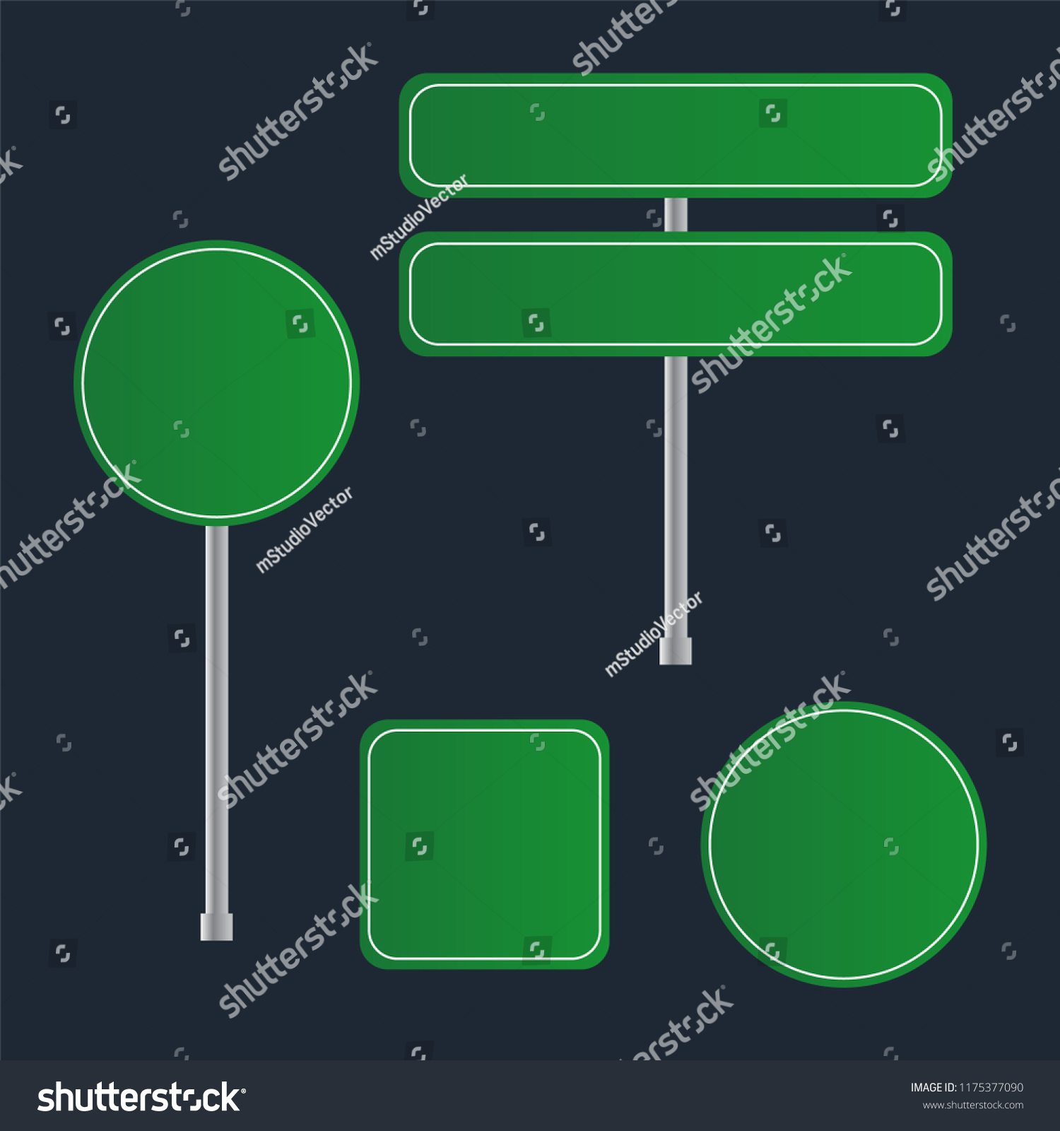 Green Road Sign Set. Sign street. Road green sign. Arrow blank sign #1175377090