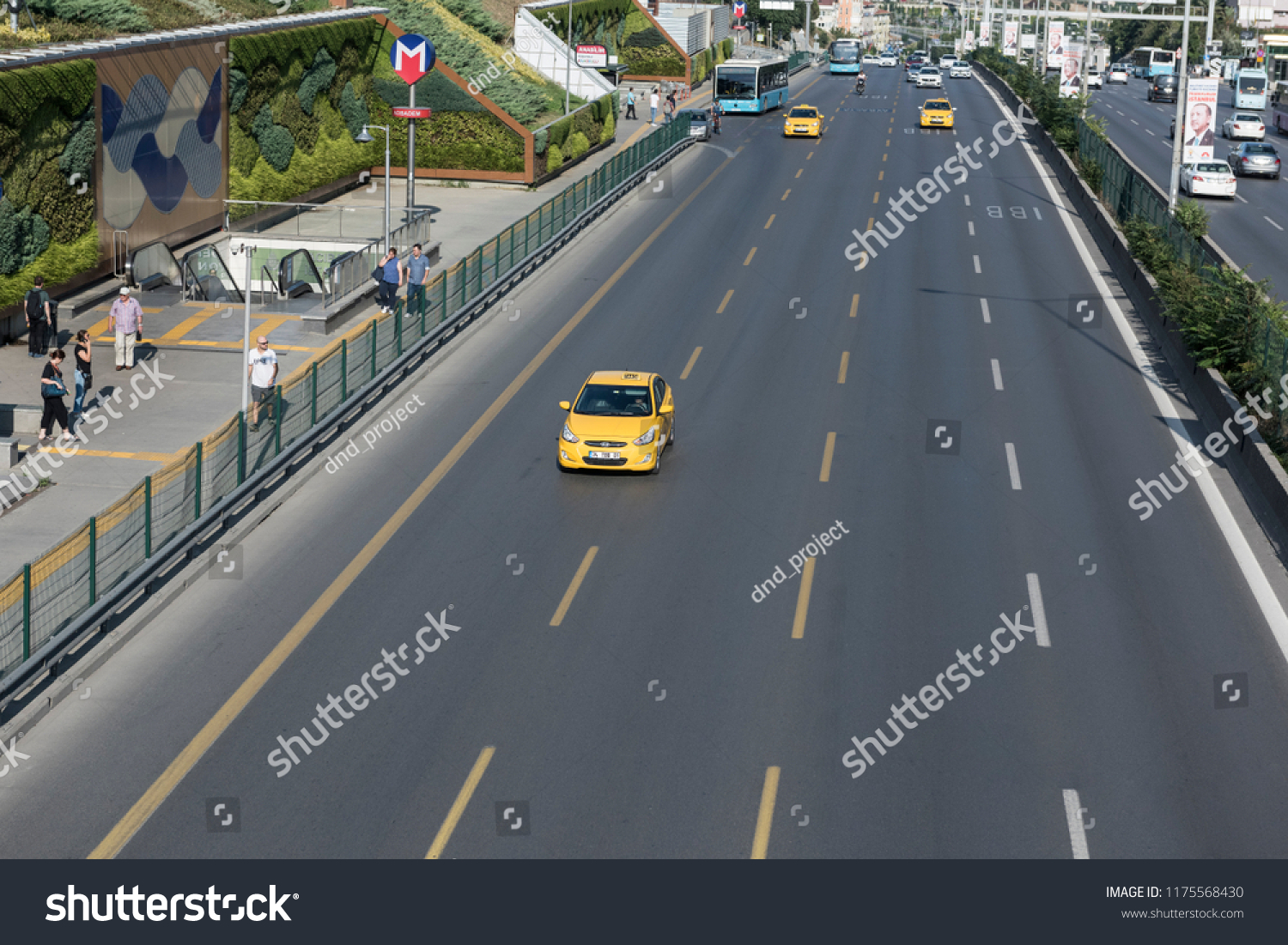 ISTANBUL, TURKEY - AUGUST 4: Turkish taxi on the way, August 30, 2018 in Istanbul. 22,000 Istanbul taxi routes are on duty. #1175568430