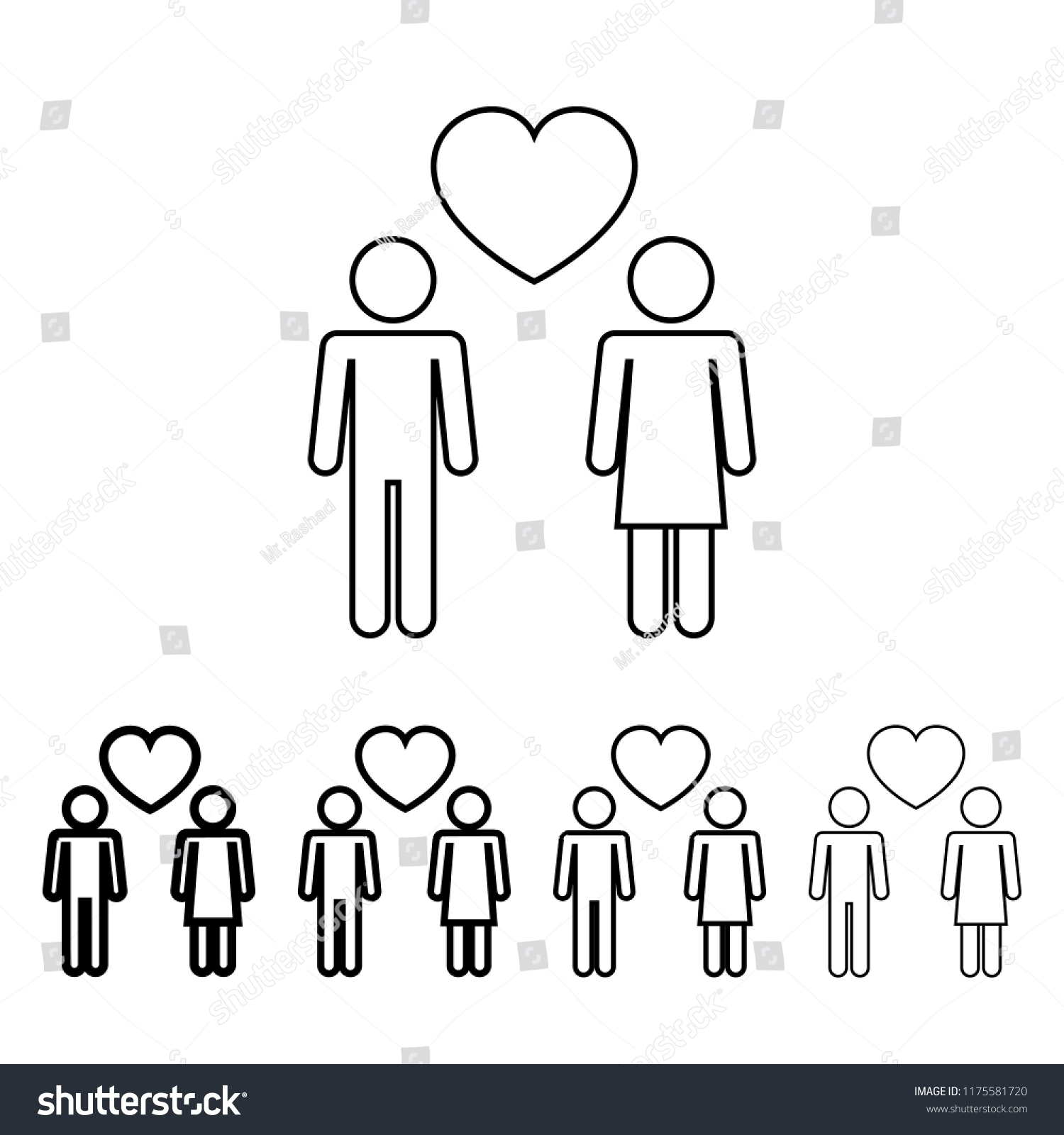 Two Lovers Icon In Different Thickness Style Royalty Free Stock Vector 1175581720 3045