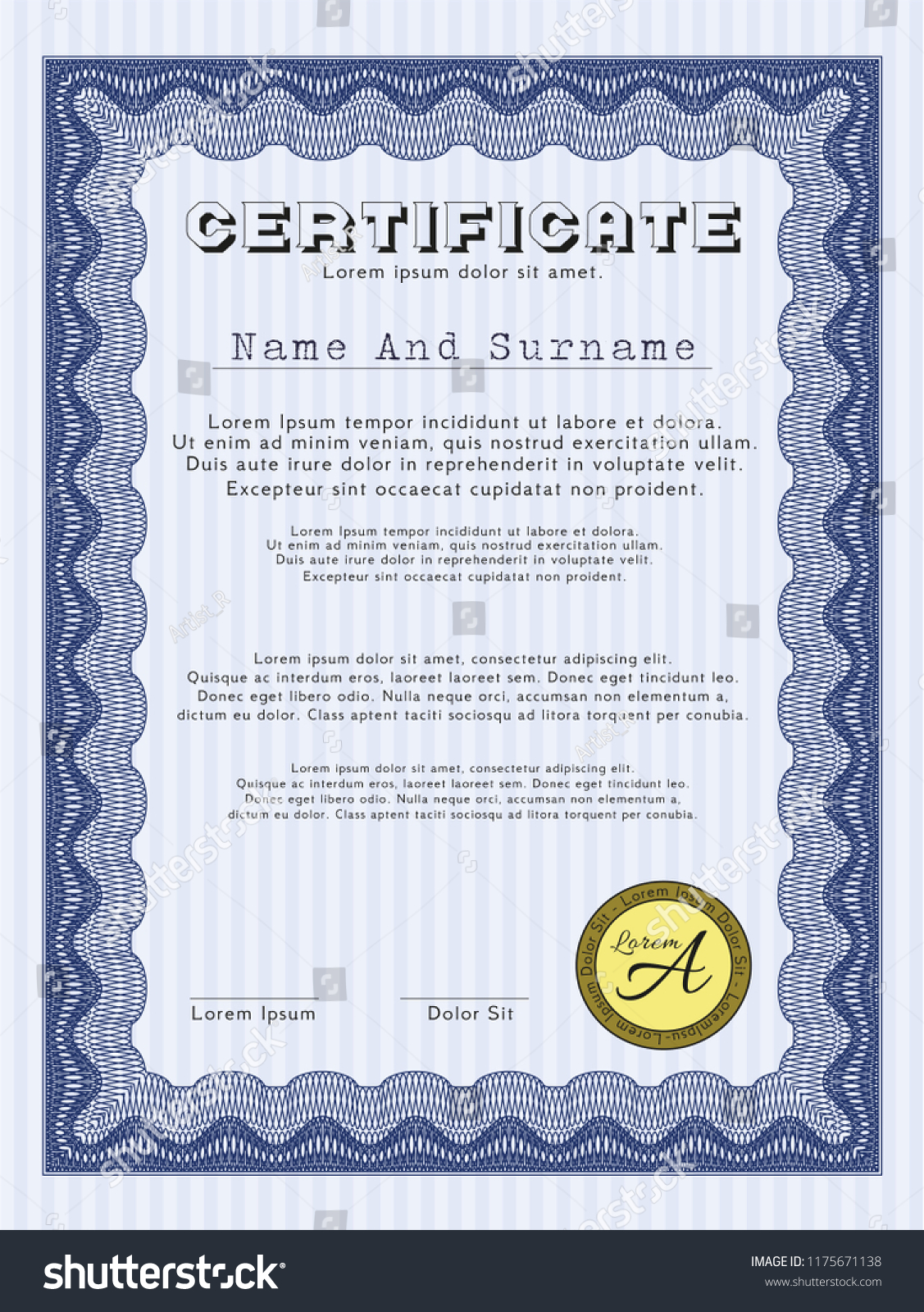 Blue Certificate. Vector illustration. With - Royalty Free Stock Vector ...