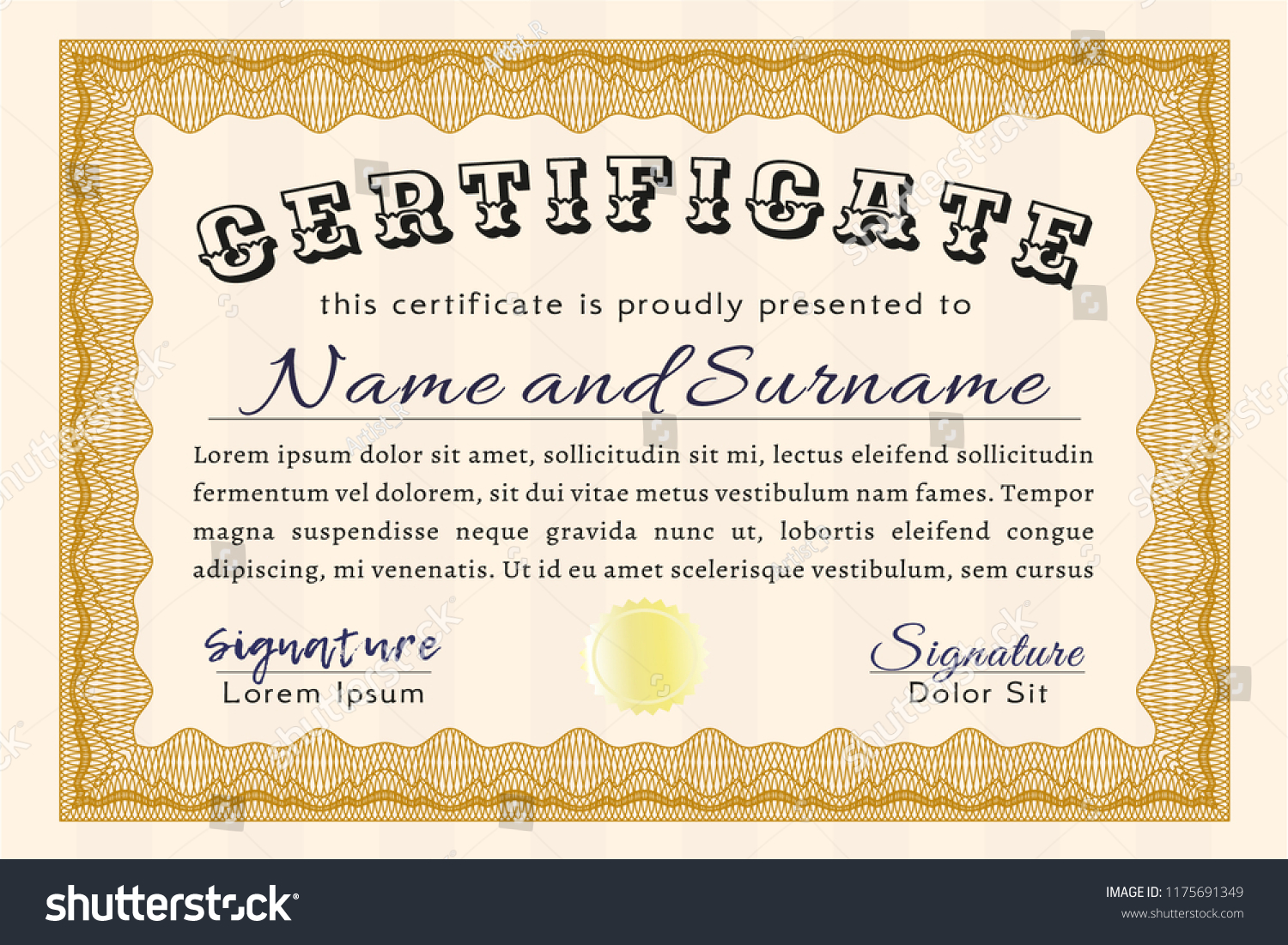 Orange Sample certificate or diploma. With - Royalty Free Stock Vector ...