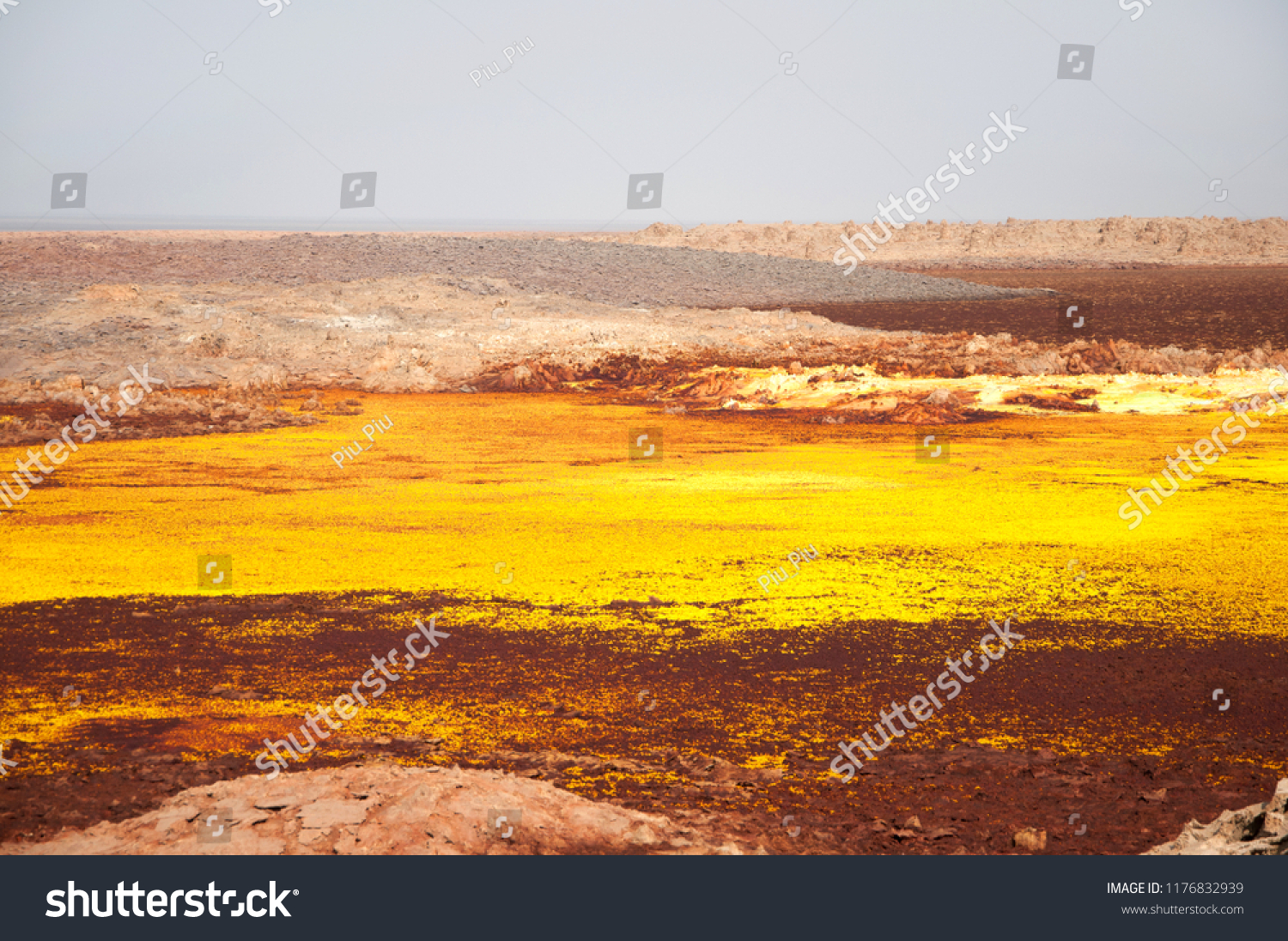 Valley with sulfur minerals formations of geothermal area in crater of Dallol Volcano, Danakil Depression, Northern Ethiopia #1176832939