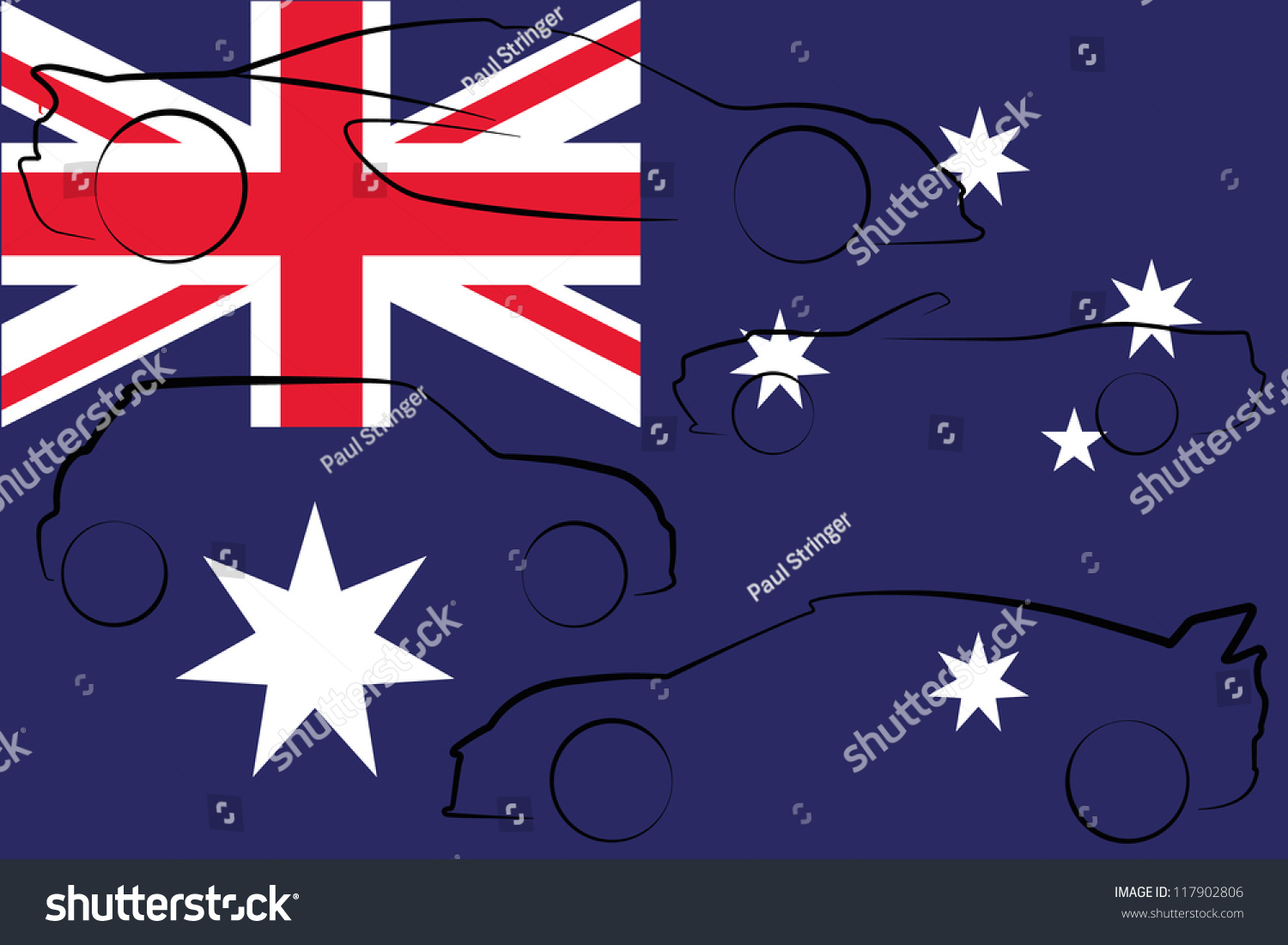 The Flag Of Australia With The Outlines Of Many - Royalty Free Stock ...