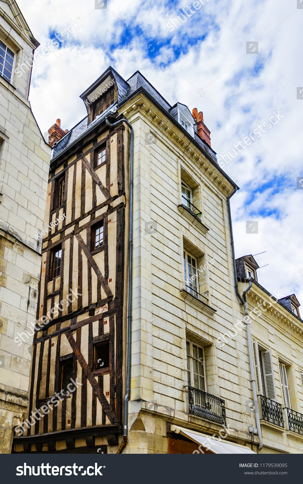 Old houses in medieval city of Tours. City Tours is UNESCO World Heritage Site. Tours - city in central France, capital of the Indre-et-Loire department. France. #1179539095
