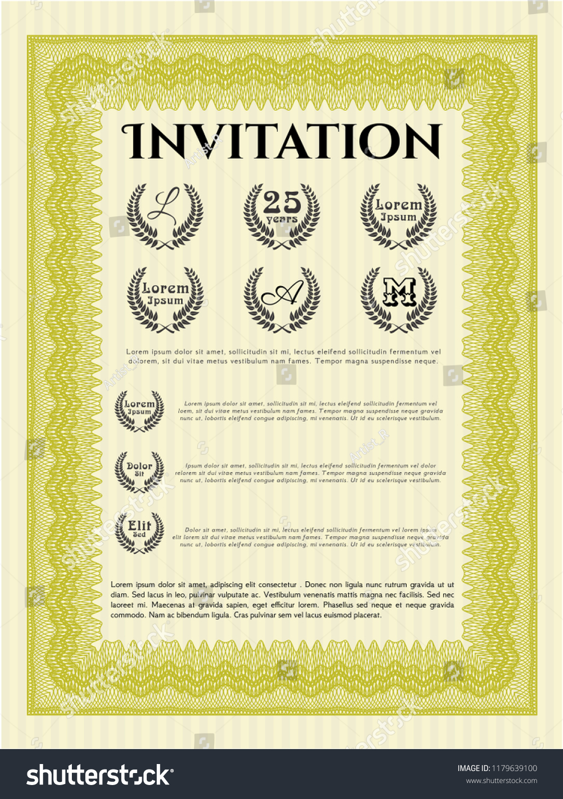 Yellow Retro invitation template. Money Pattern. - Royalty Free Stock Vector 1179639100 - Avopix.com