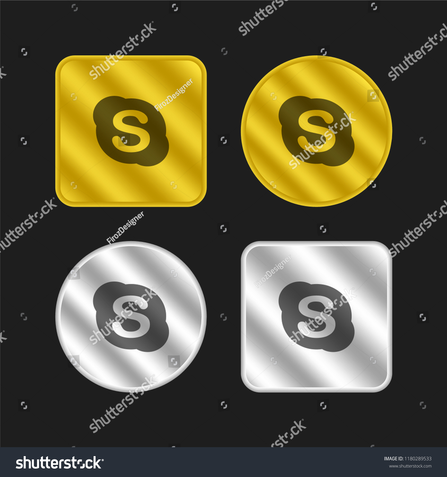 Skype gold and silver metallic coin logo icon design #1180289533
