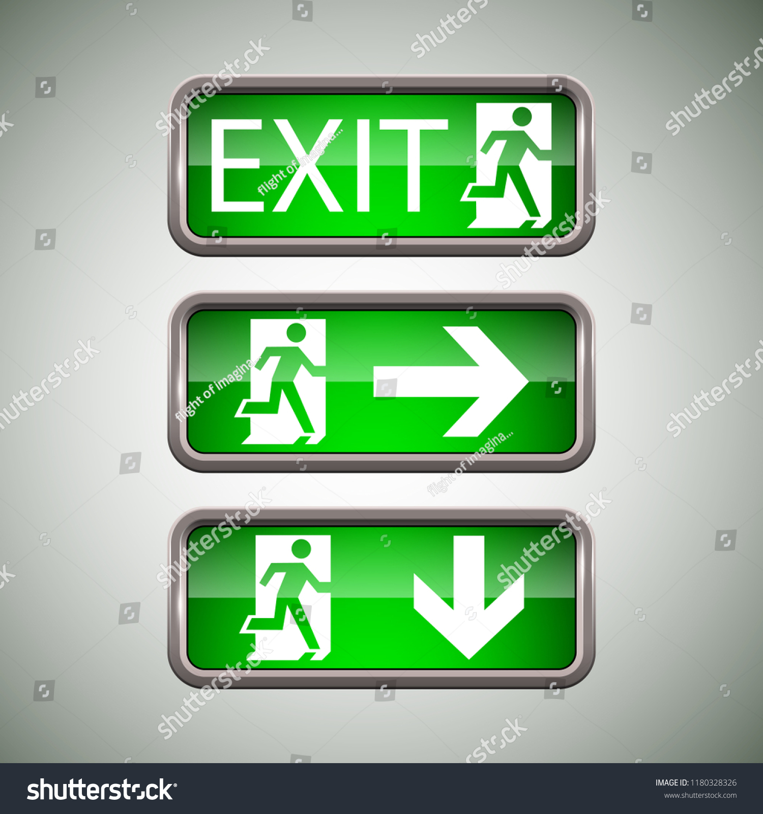 Set of emergency exit signs, realistic design, - Royalty Free Stock ...