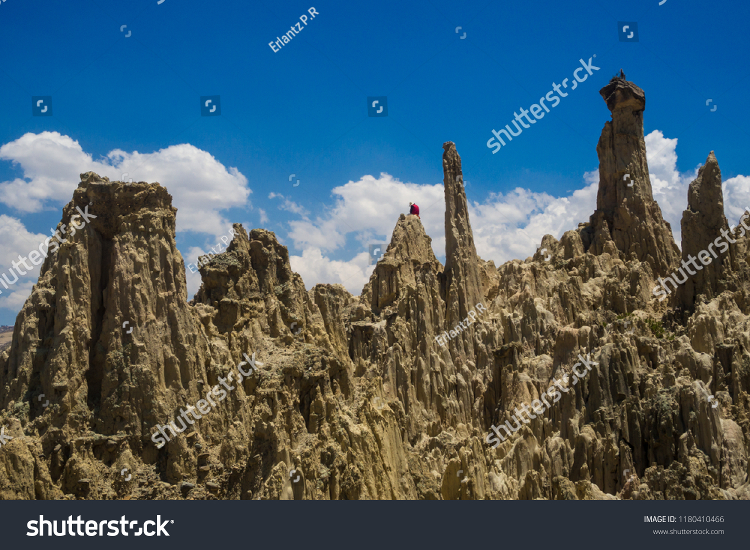 Unique geological formations cliffs shapes, Moon Valley park, La Paz mountains, Bolivia tourist travel destination. The Andes #1180410466
