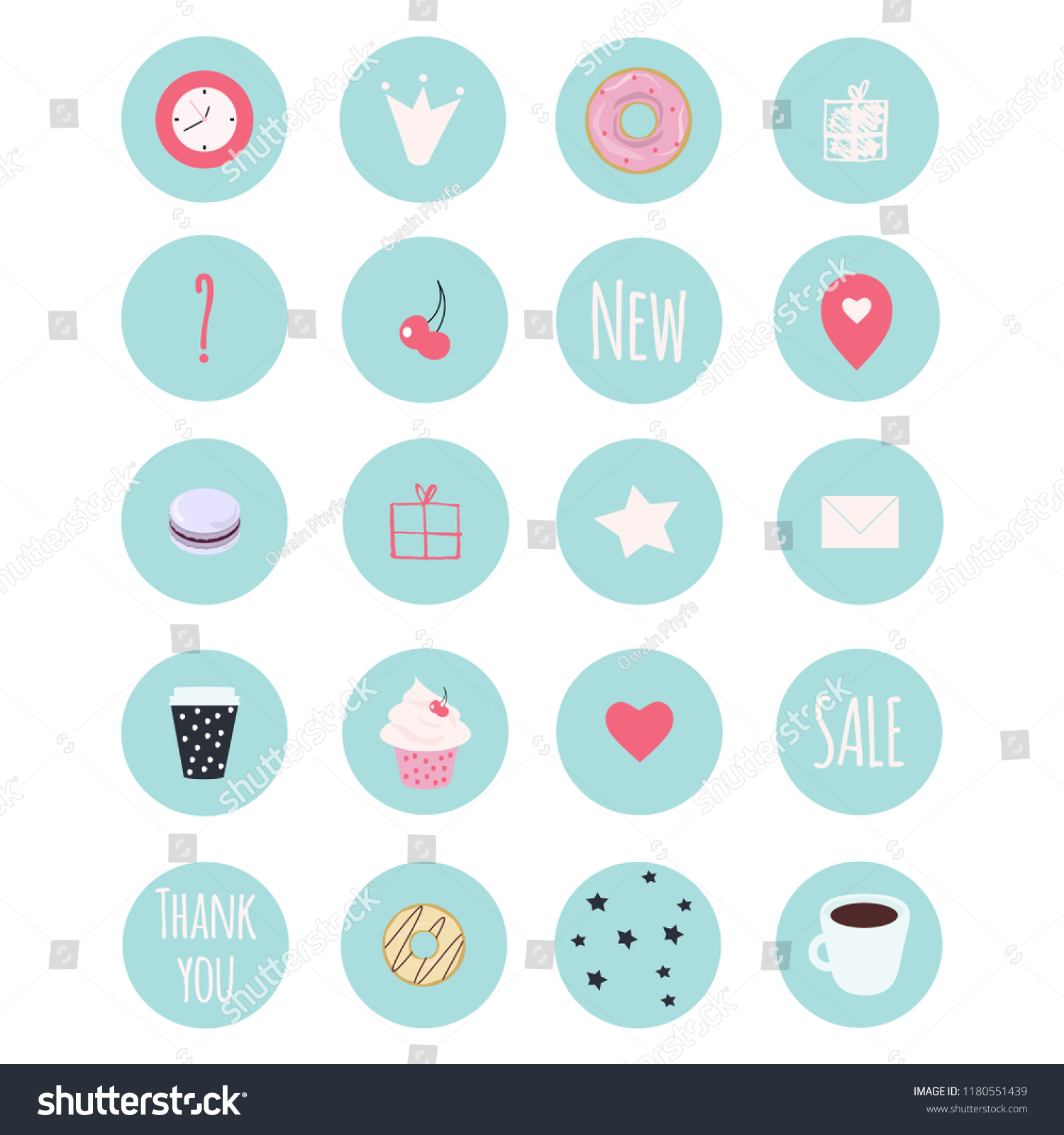 Set of 20 vector icons including sweets for your patisserie business, scrapbooking, bullet journalling, instagram history buttons, etc. Enjoy! #1180551439