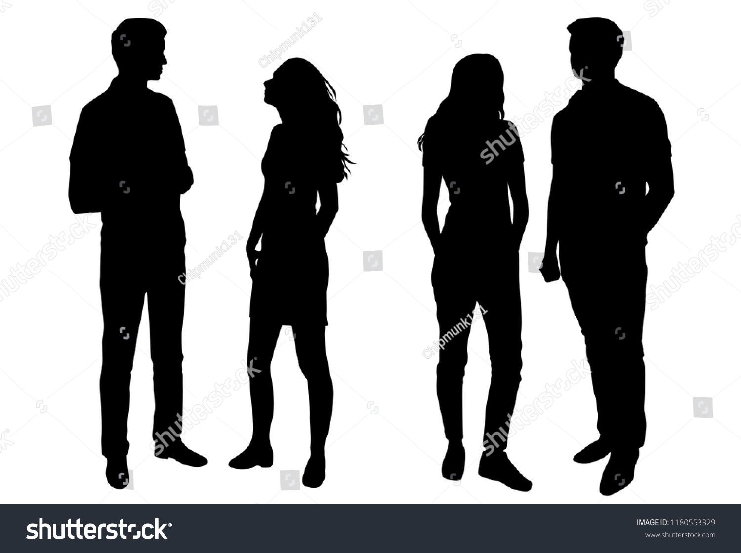 Vector silhouettes man and woman, couple,  business people, group , standing,  black color, isolated on white background #1180553329